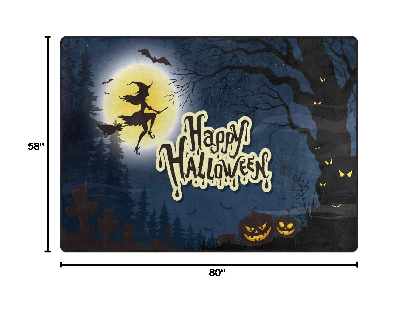 ALAZA Happy Halloween Pumpkin Witch Bat Moon Night Area Rug - 7' x 5' Non-Slip Halloween Decor Rug for Living Room, Bedroom, Dorm - Perfect for Fall Decor, Spooky Party & Seasonal Home Decor
