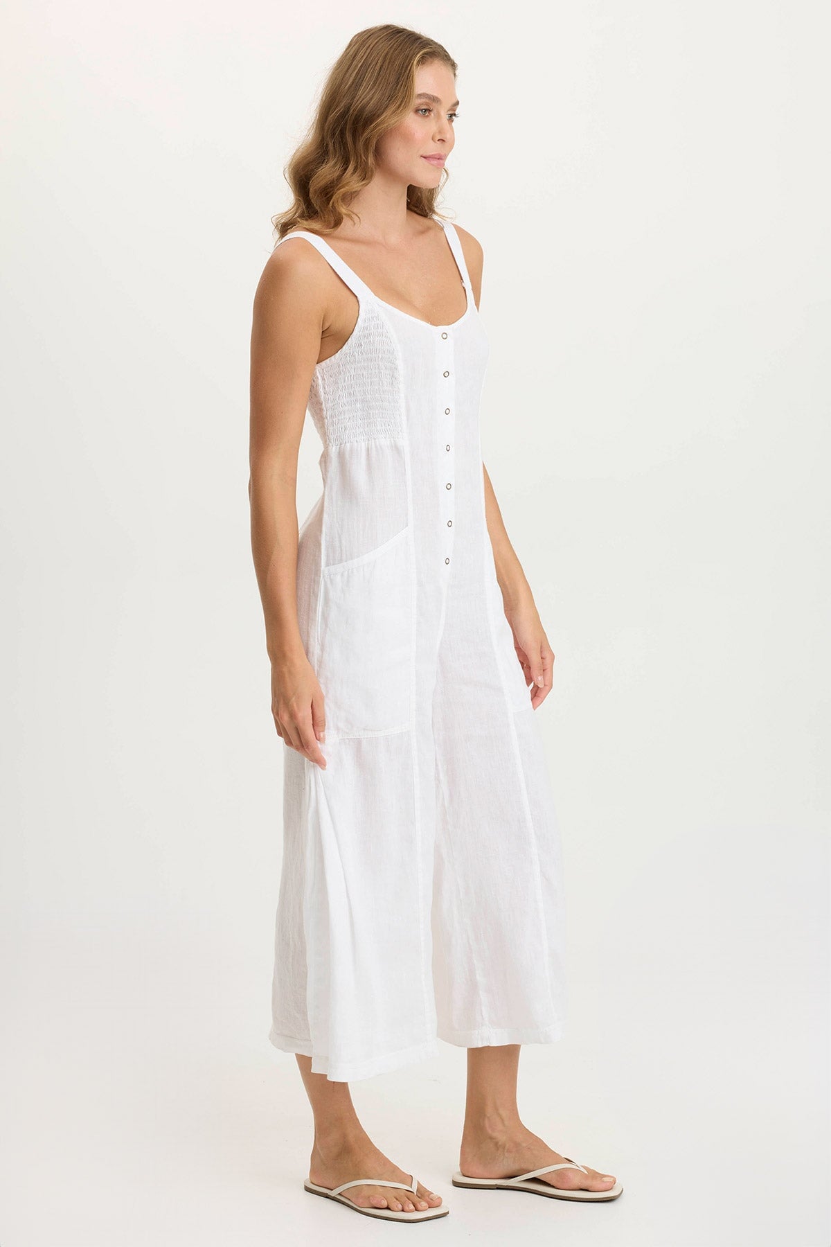 Leoda Women's Linen Snap Up Jumpsuit - Comfortable Summer Romper with Pockets for Beach, Travel & Casual Wear