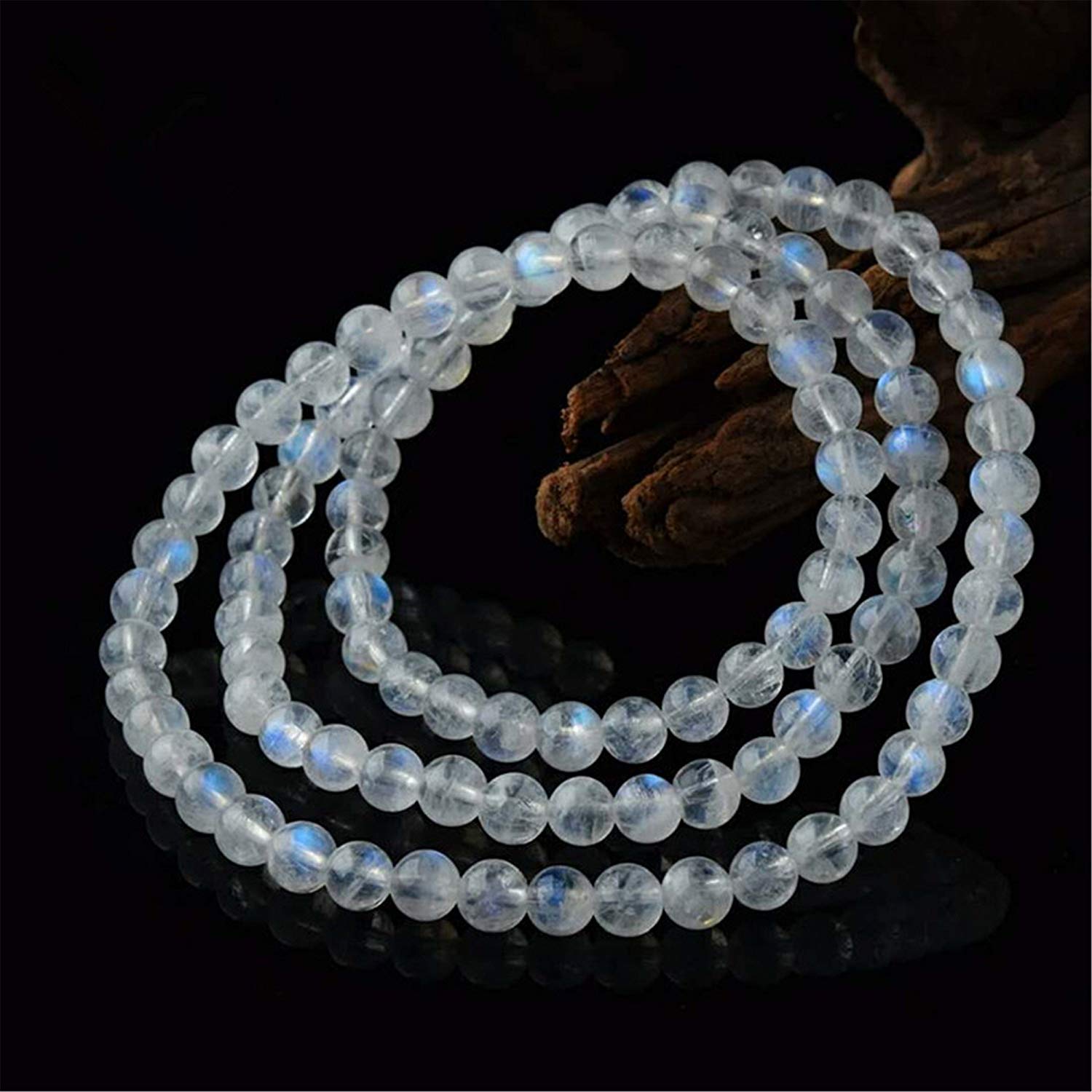 Natural Moonstone Stretch Bracelet for Women & Men - Blue Light Gemstone, Crystal Round Beads (5mm/6mm) - Healing Stone Jewelry for Meditation, Yoga & Spiritual Gifts