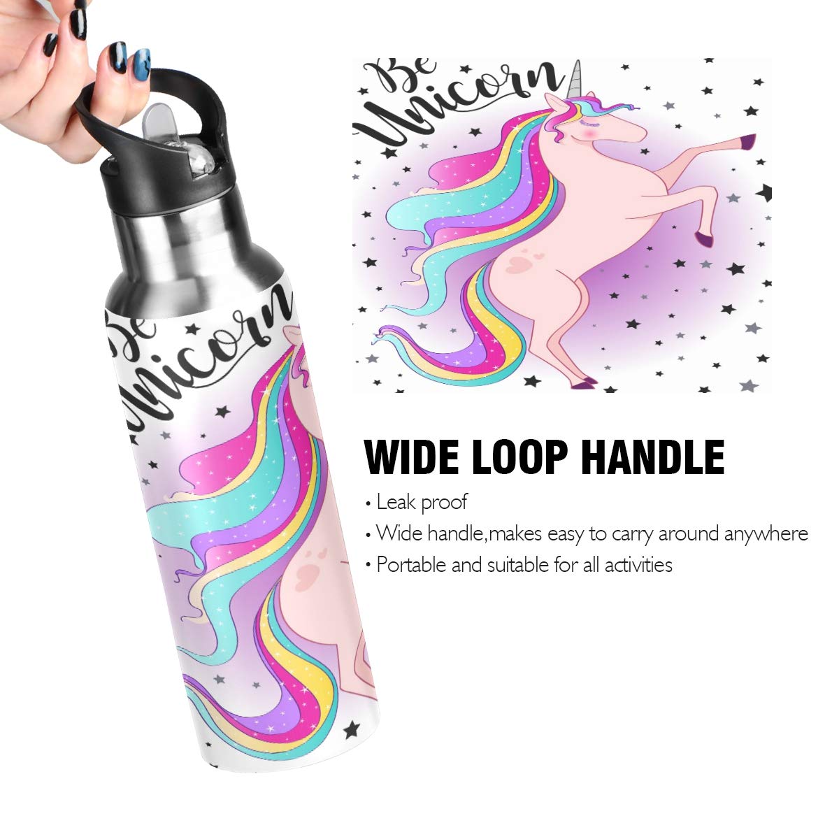 Premium Stainless Steel Vacuum Insulated Water Bottle with Wide Handle - Flower Horse Design, Standard Mouth, Keeps Drinks Hot/Cold for Hours - Perfect for Hiking, Gym, Office & Outdoor Activities
