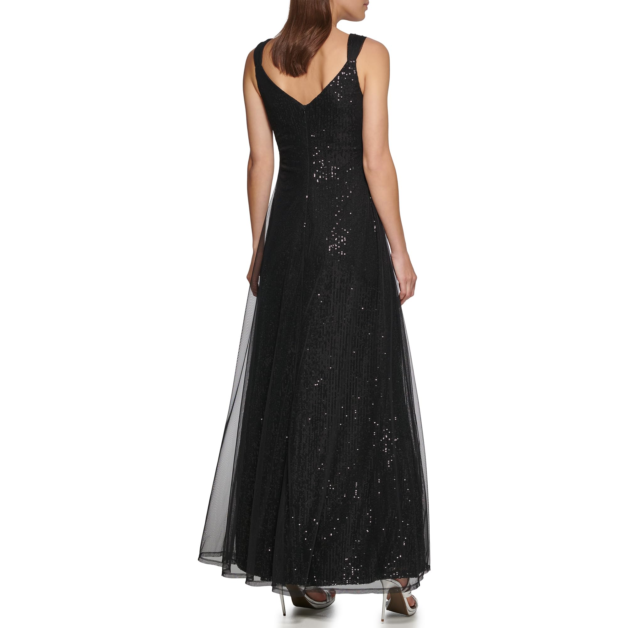 DKNY Women's Maxi Sequin Sleeveless Dress - Elegant Evening Gown for Parties, Prom, and Special Occasions