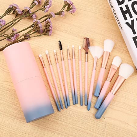 SEINON'S 12-Piece Makeup Brush Set with Storage Barrel - Soft Pink | Perfect for Travel, Professional Makeup Artists & Everyday Beauty Routine