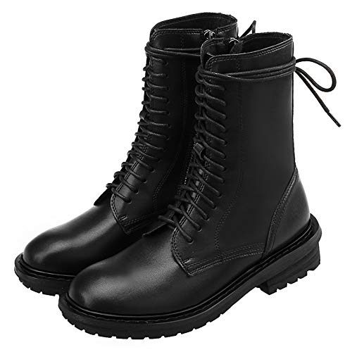 **HGFD Martin Boots for Women - Vintage Knight Style Black Leather Lace-Up Boots (Size 40) - Perfect for Gothic Fashion, Cosplay & Retro Outfits**