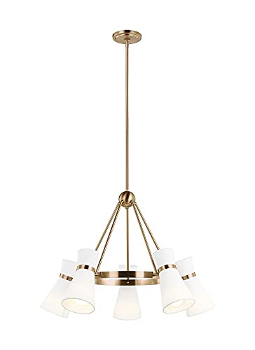 Generation Lighting 5-Light Clark Chandelier in Satin Brass (3190505-848) - Modern Ceiling Light Fixture for Dining Room, Living Room & Bedroom Decor | Compatible with Standard & LED Bulbs | Perfect for Home Lighting, Interior Design & Ambiance Creation