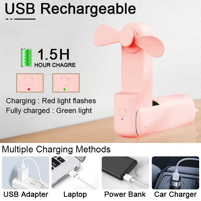 Portable USB Rechargeable Mini Handheld Fan - 3 Speed Adjustable, 2-in-1 Folding Design, 12-23 Hours Battery Life - Perfect for Outdoor, Office, Travel, Home, Camping & Summer Use