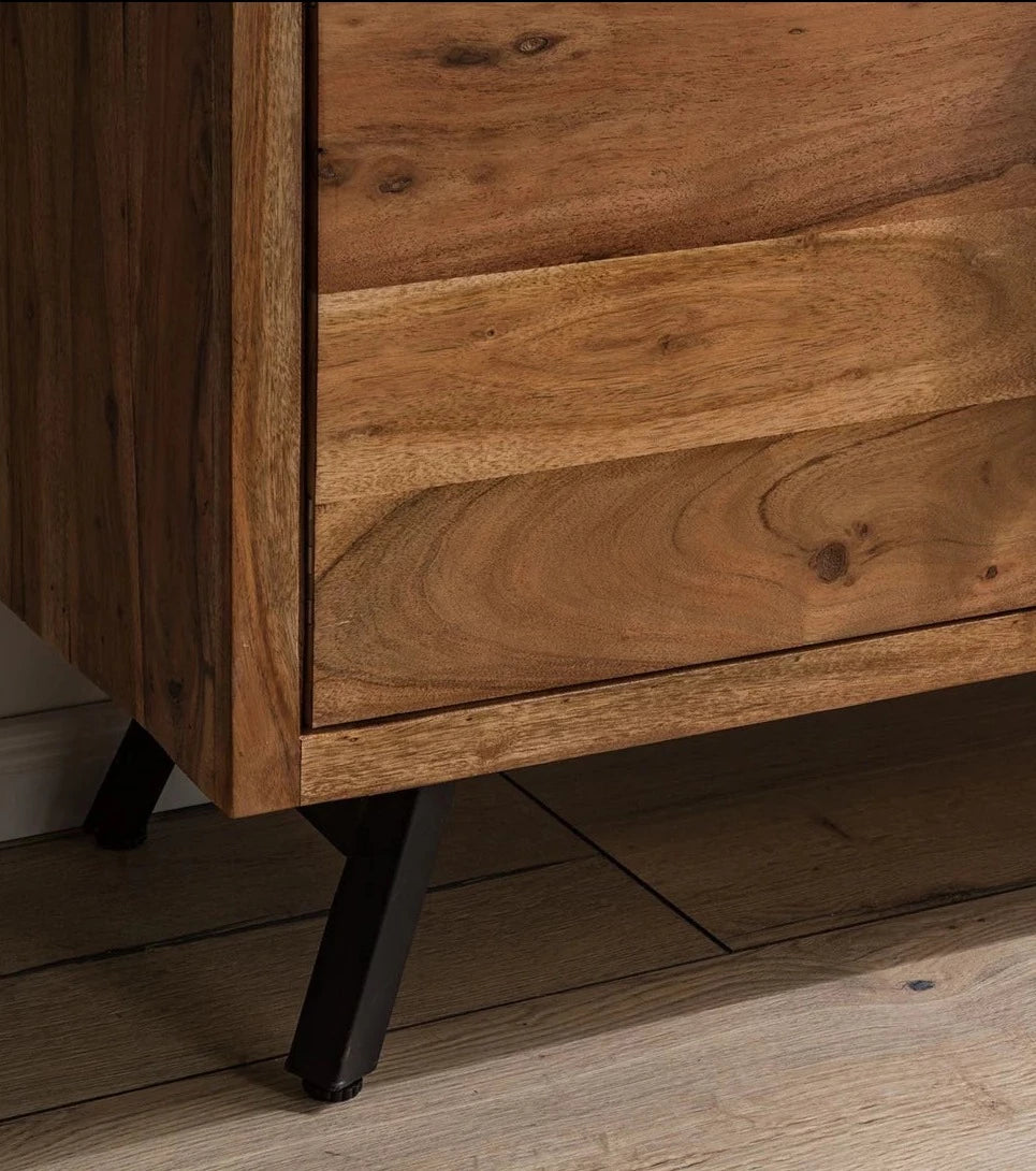 Gfine Solid Acacia Wood Sideboard with 2 Doors & 3 Drawers - 78x40x95cm Rustic Entryway Storage Cabinet for Living Room, Dining Room & Hallway Organization