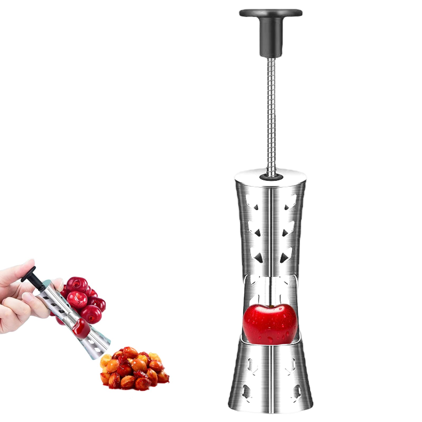 Premium 304 Stainless Steel Cherry Pitter Tool - Multi-Function Olive & Cherry Corer, Seed Remover for Making Cherry Jam, Pie & Cocktails - Effortless Press Type Design (Black) | Perfect for Home Baking, Canning & Bartending