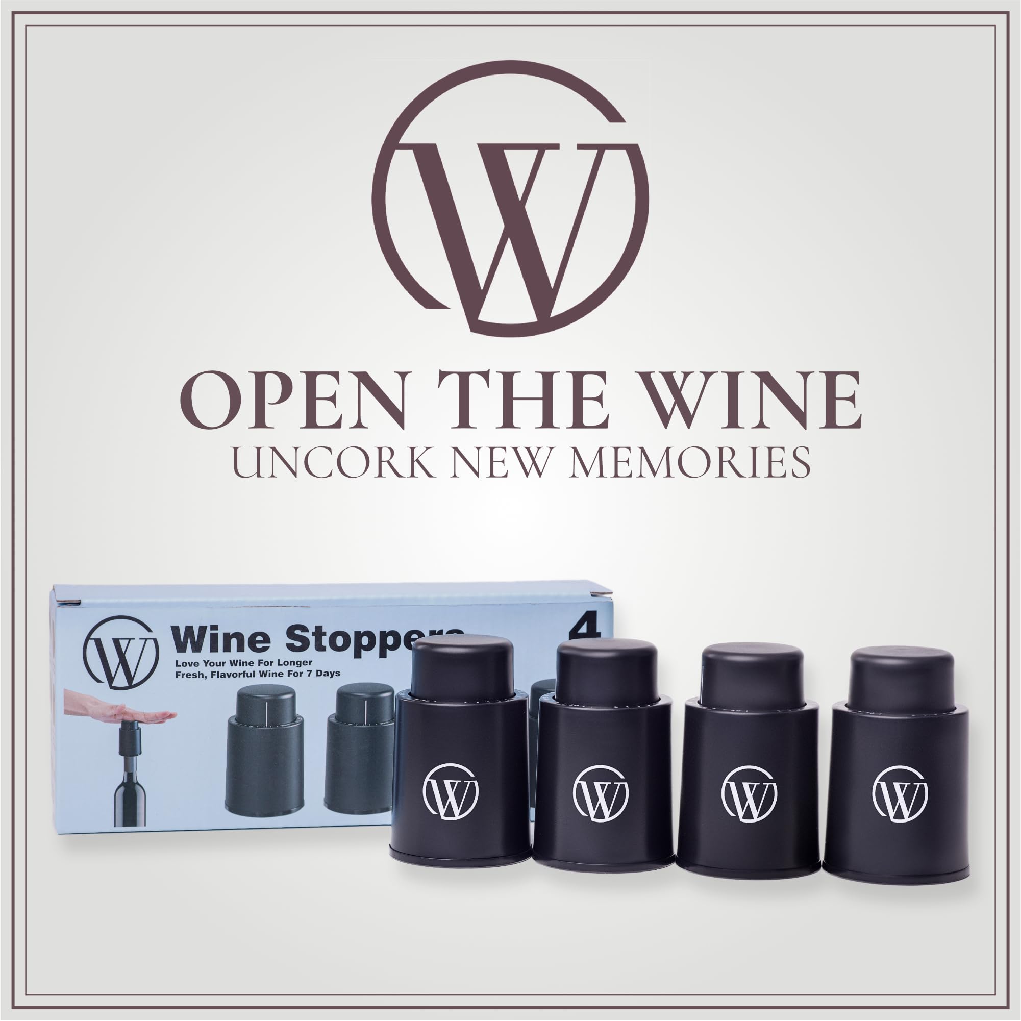 Premium Vacuum Wine Stoppers (4-Pack) - Reusable Wine Bottle Sealers & Preservers - Wine Saver Corks for Glass Bottles - Ideal Wine Accessories & Gifts - Perfect for Parties, Restaurants & Home Wine Storage to Keep Wine Fresh Longer