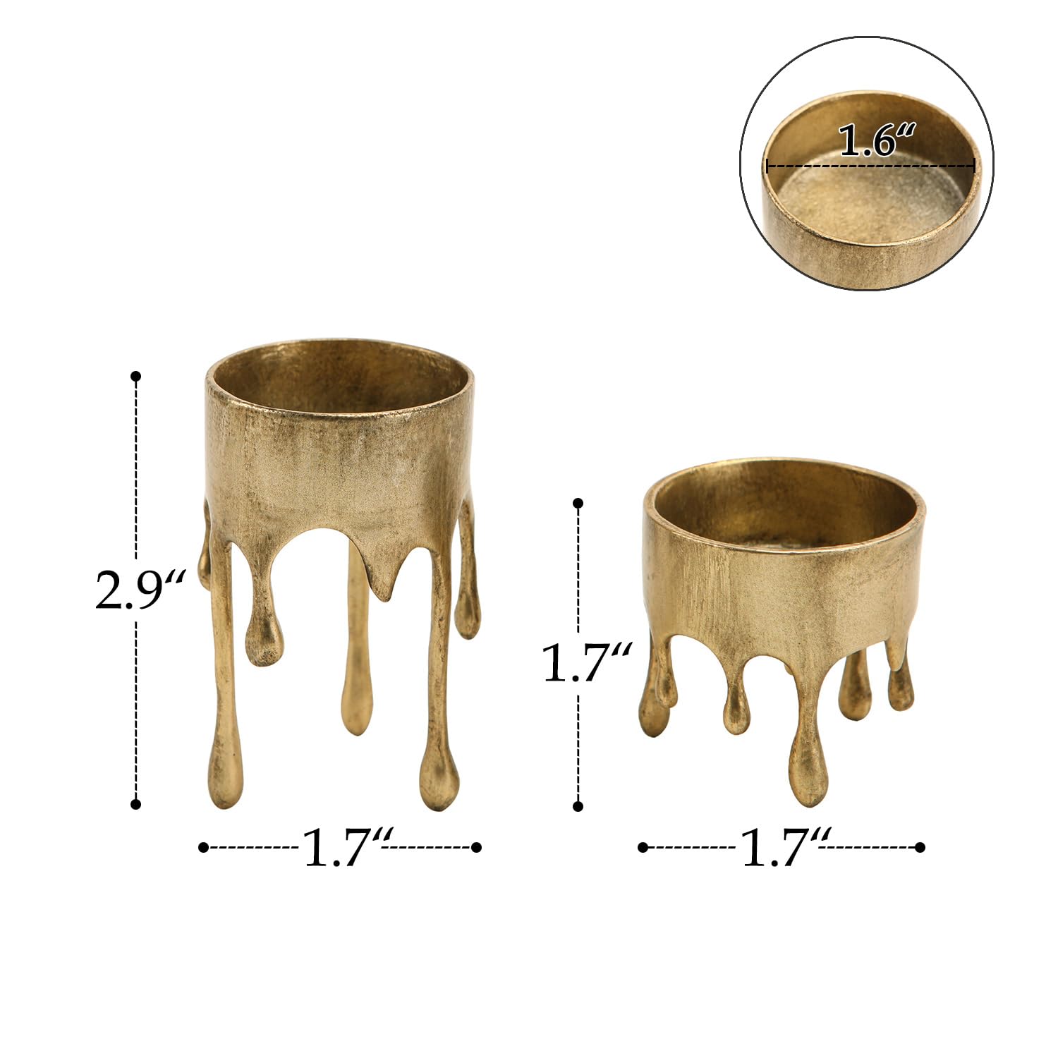 NIKKY HOME Gold Metal Tealight Candle Holders Set of 2 - Elegant Dripping Melting Design Legs for Table Centerpiece Decor | Perfect for Wedding, Dinner Party, Romantic Home Decor & Holiday Candle Displays