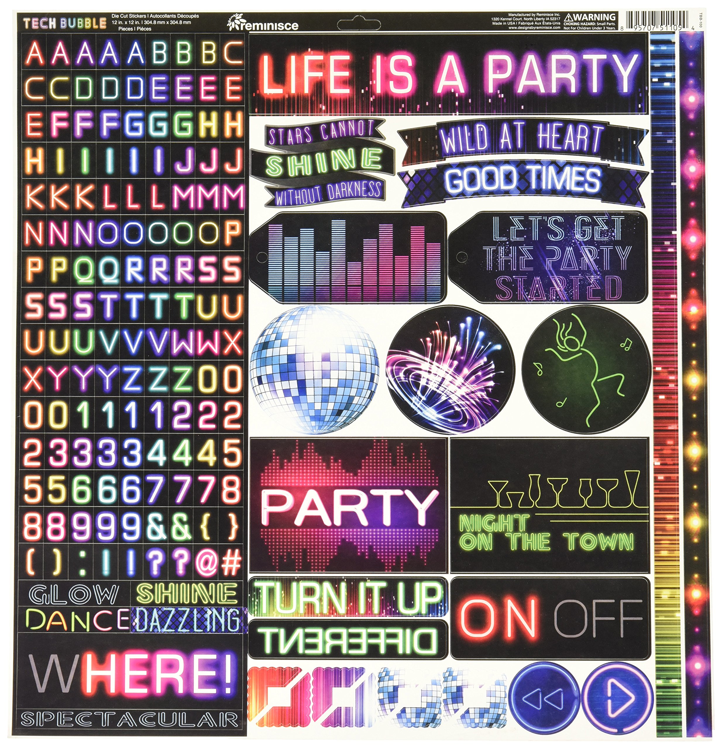 Reminisce TBB-100 Tech Bubble Variety Sticker Pack - 12x12 Inch Multicolor Scrapbooking Stickers for DIY Crafts, Journals, and Laptop Decoration - Perfect for Scrapbookers and Craft Enthusiasts