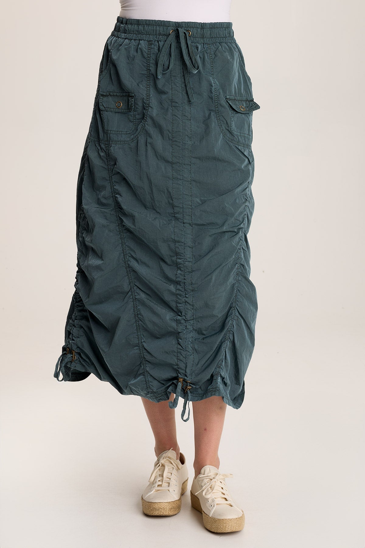 Zeno Ruched Sporty Cargo Midi Skirt for Women - Stretchy High Waist Casual Skirt with Pockets | Perfect for Workout, Running, Yoga & Streetwear Fashion