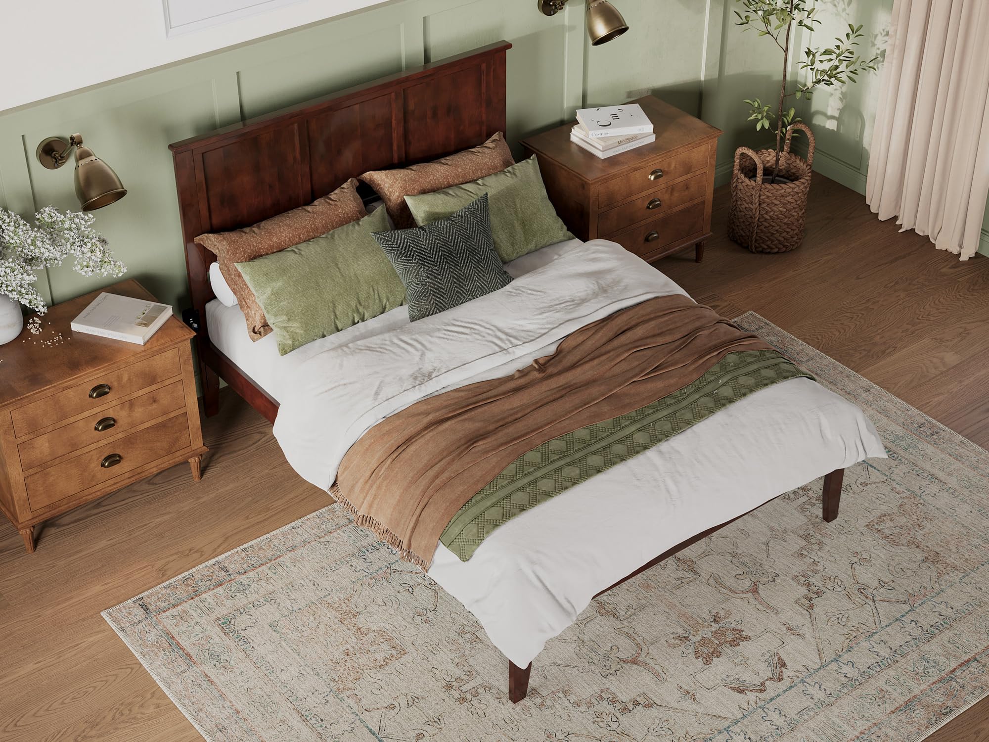 AFI Madison Queen Platform Bed with USB Charging Ports - Walnut Finish, Modern Bed Frame with Storage & Headboard - Perfect for Small Spaces & Guest Rooms