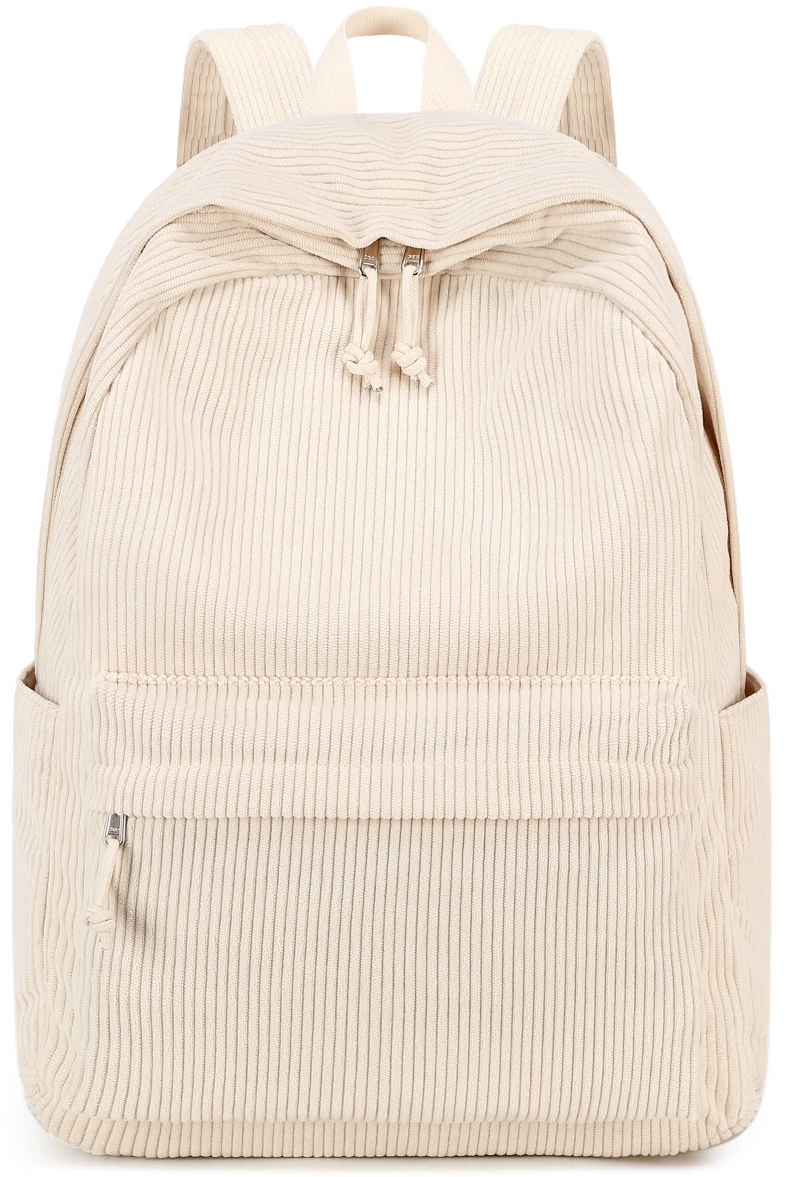 Teen Girls School Backpack - Corduroy Laptop Bag for High School & Travel (Beige) | Stylish & Durable Daypack