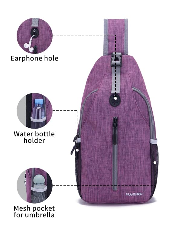 FRANSHION Unisex Sling Backpack - Waterproof Crossbody Bag for Men & Women, Lightweight Hiking Backpack, Small Travel Daypack (Purple) - Perfect for Outdoor Adventures, Commuting & Daily Use