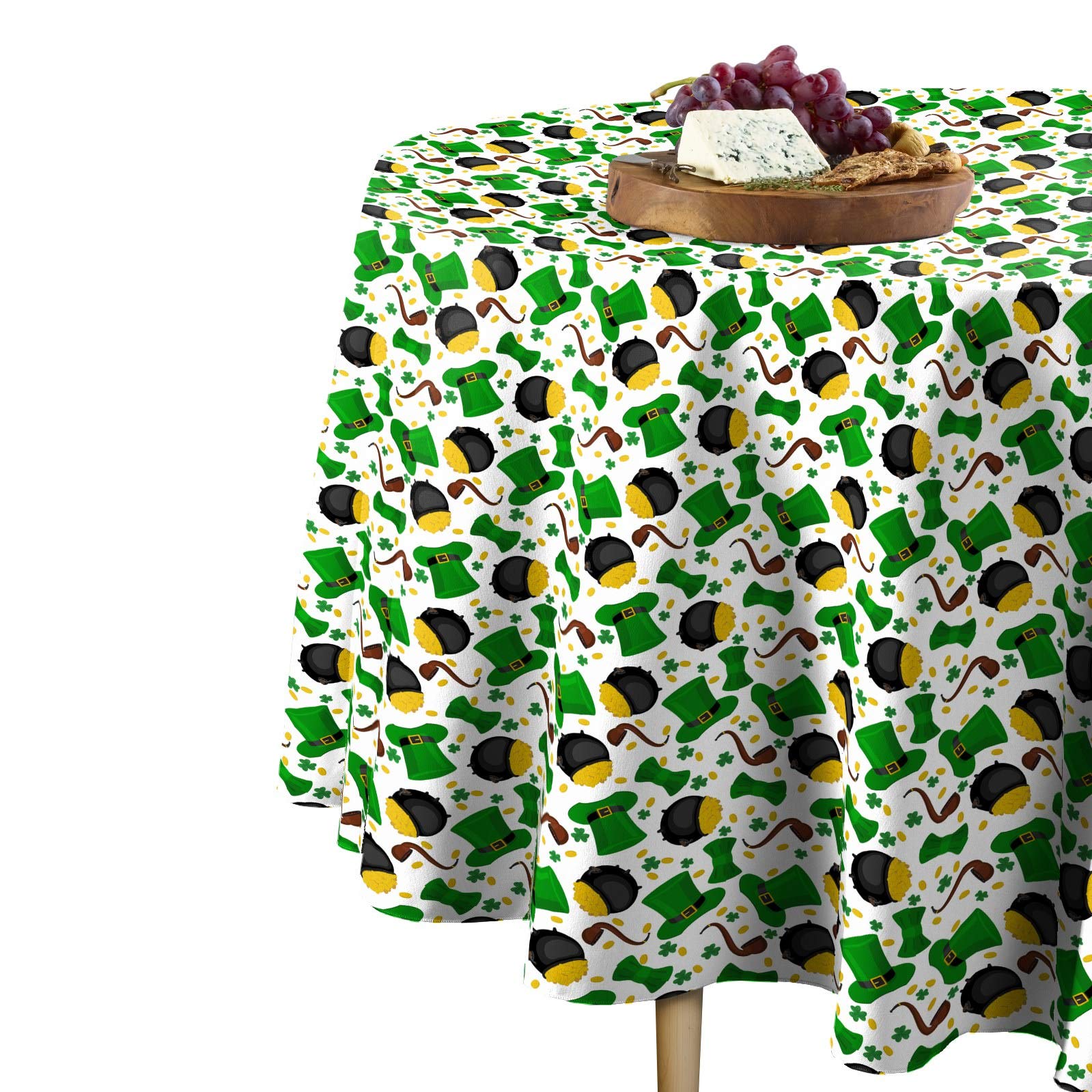 Premium 100% Milliken Polyester Round Tablecloth - 114 Inch Machine Washable Fabric - Irish Themed Dining Decor for Parties, Weddings & Holiday Gatherings