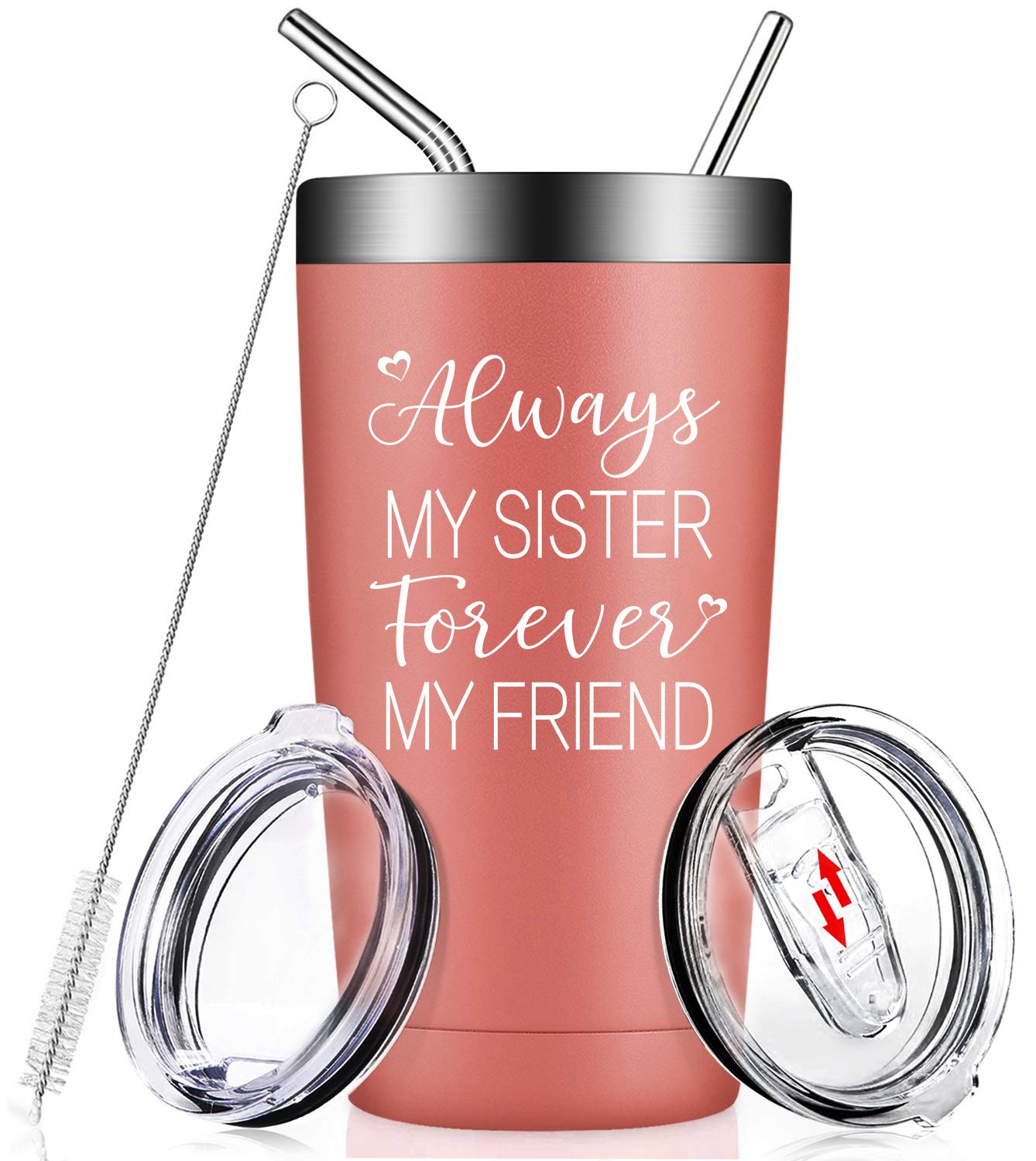 Fufendio Sister Gifts - Best Friend Gifts for Women - Funny Birthday & Christmas Presents for Sister, BFF - 20oz Vacuum Insulated Tumbler Cup - Perfect for Coffee, Tea & Cold Drinks at Work, Gym or Travel