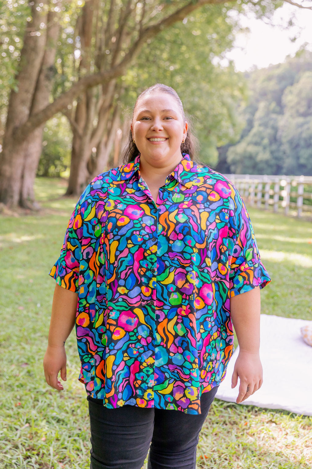Kasey Rainbow Tammin Shirt - Stylish African Print Women's Top for Casual Wear & Summer Outfits