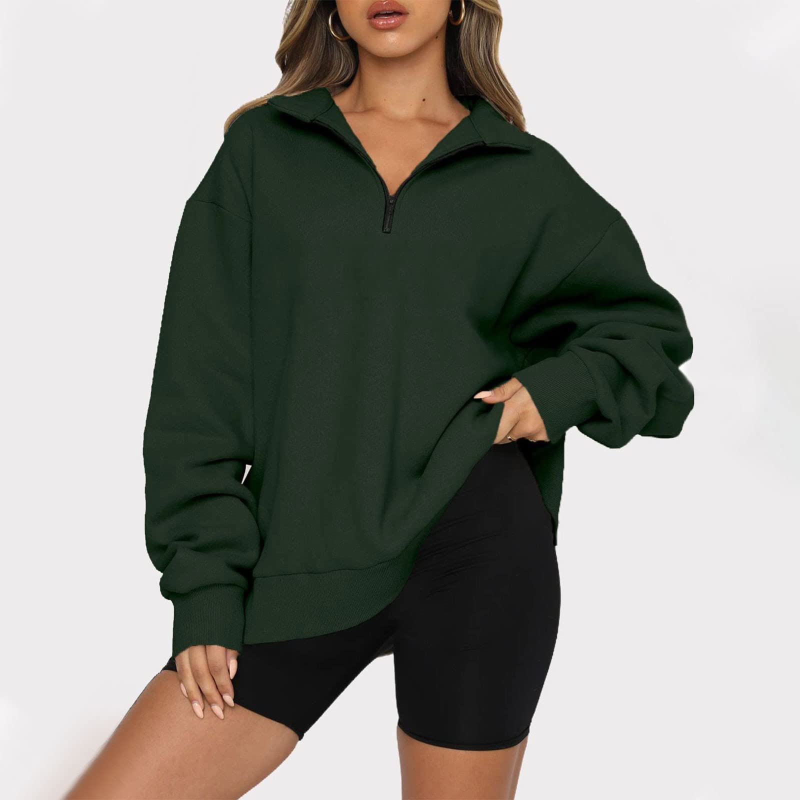 Women's Oversized Half Zip Hoodie Sweatshirt - Y2K V-Neck Pullover Long Sleeve Sweater | Cozy Fall Casual Outfit for Streetwear, Lounge & Travel