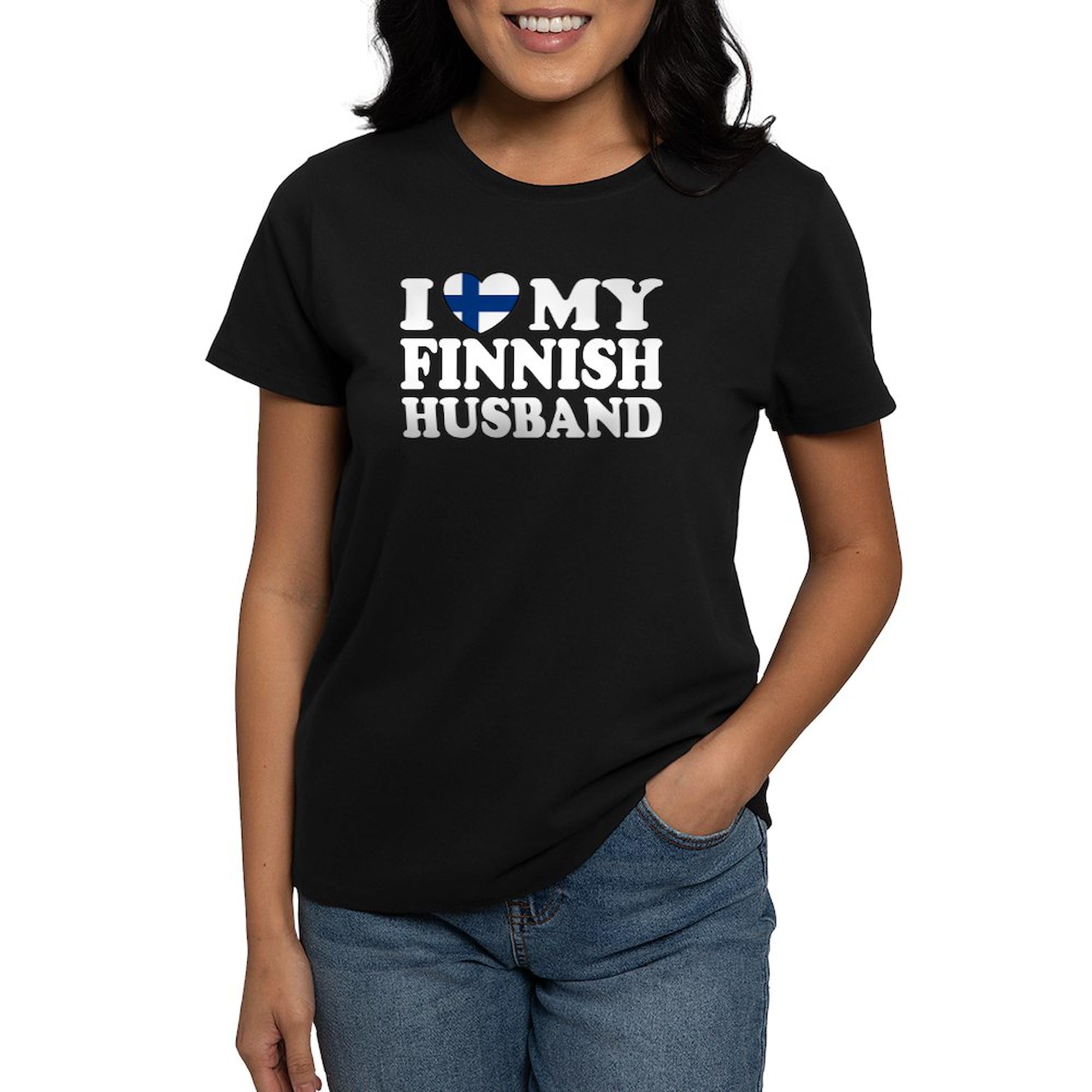 I Love My Finnish Husband Women's Dark Cotton T-Shirt - Funny Couple Gift for Wife, Anniversary Present - Perfect for Date Nights & Family Gatherings