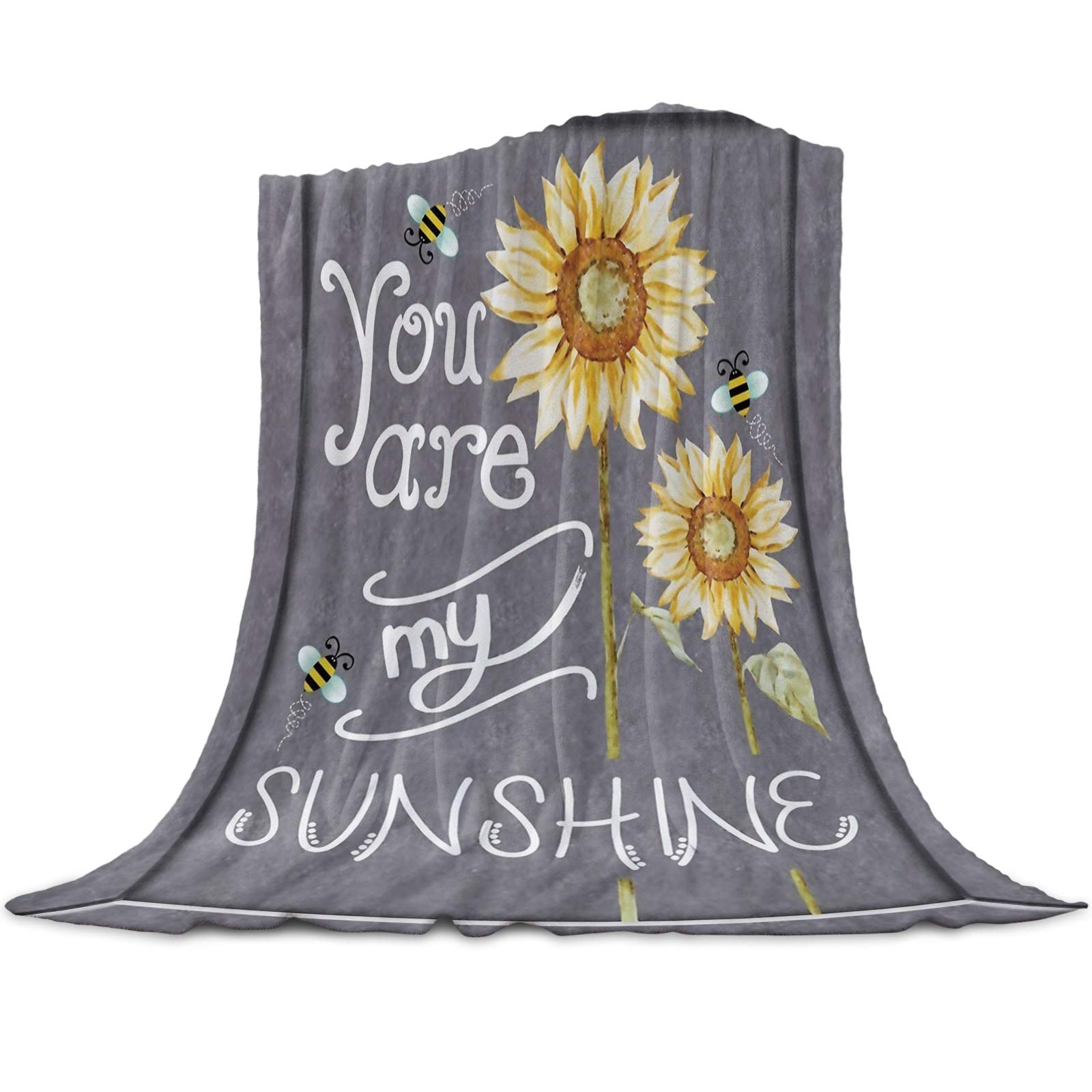 Gogobebe Flannel Fleece Throw Blanket - Soft Cozy Lightweight Blanket for Adults & Kids (59x79 inches) - Perfect for Sofa, Couch, Bed - Sunflower 'You Are My Sunshine' Design - Great for Lounging, Napping & Home Decor