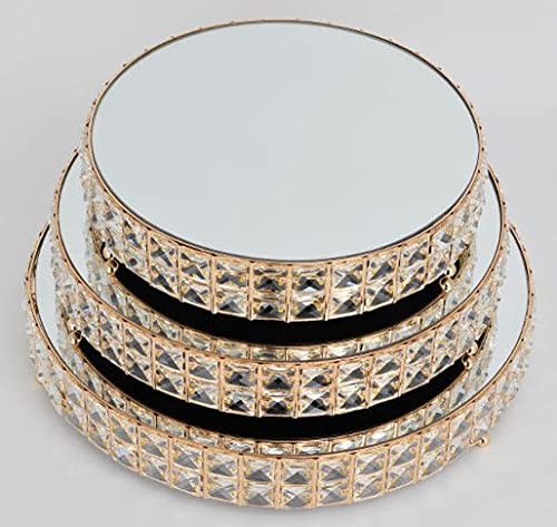 3-Tier Gold Metal Cake Stand with Crystal Beads & Mirror Top - 12