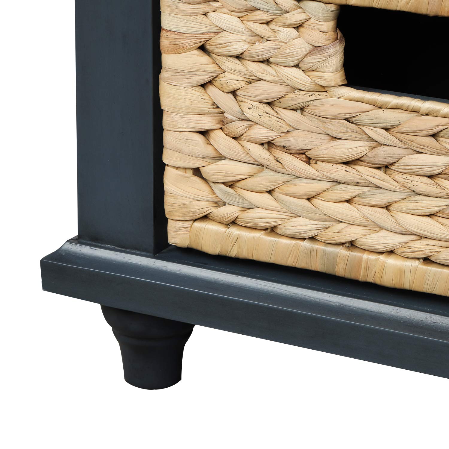 Rustic Storage Bench with 3 Drawers & Rattan Baskets - Entryway Shoe Bench for Living Room, Hallway, Bedroom - Antique Navy Home Decor Organizer for Shoes, Blankets & Entry Storage