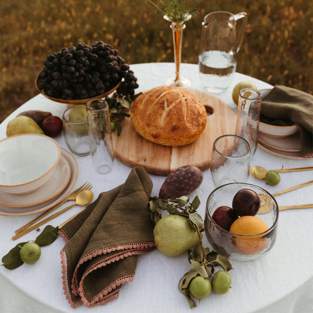 Premium Heavyweight Table Linens with Elegant Lace Trim - Olive Green - Perfect for Weddings, Dinner Parties & Formal Dining Room Decor