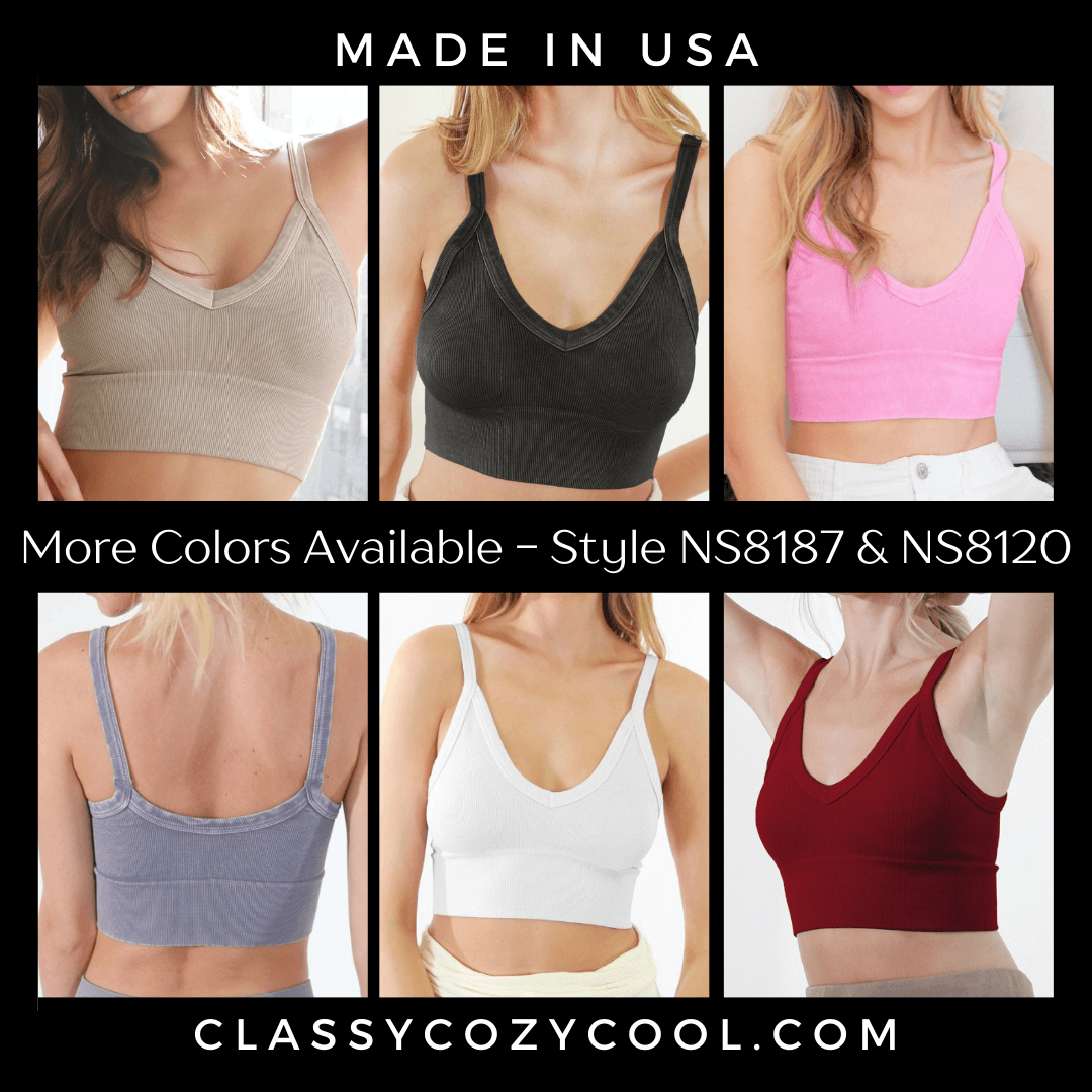 Nikibiki Vintage Ribbed V Neck Bra Top - Made in USA | Comfortable & Stylish Women's Loungewear for Yoga, Sleep & Everyday Wear