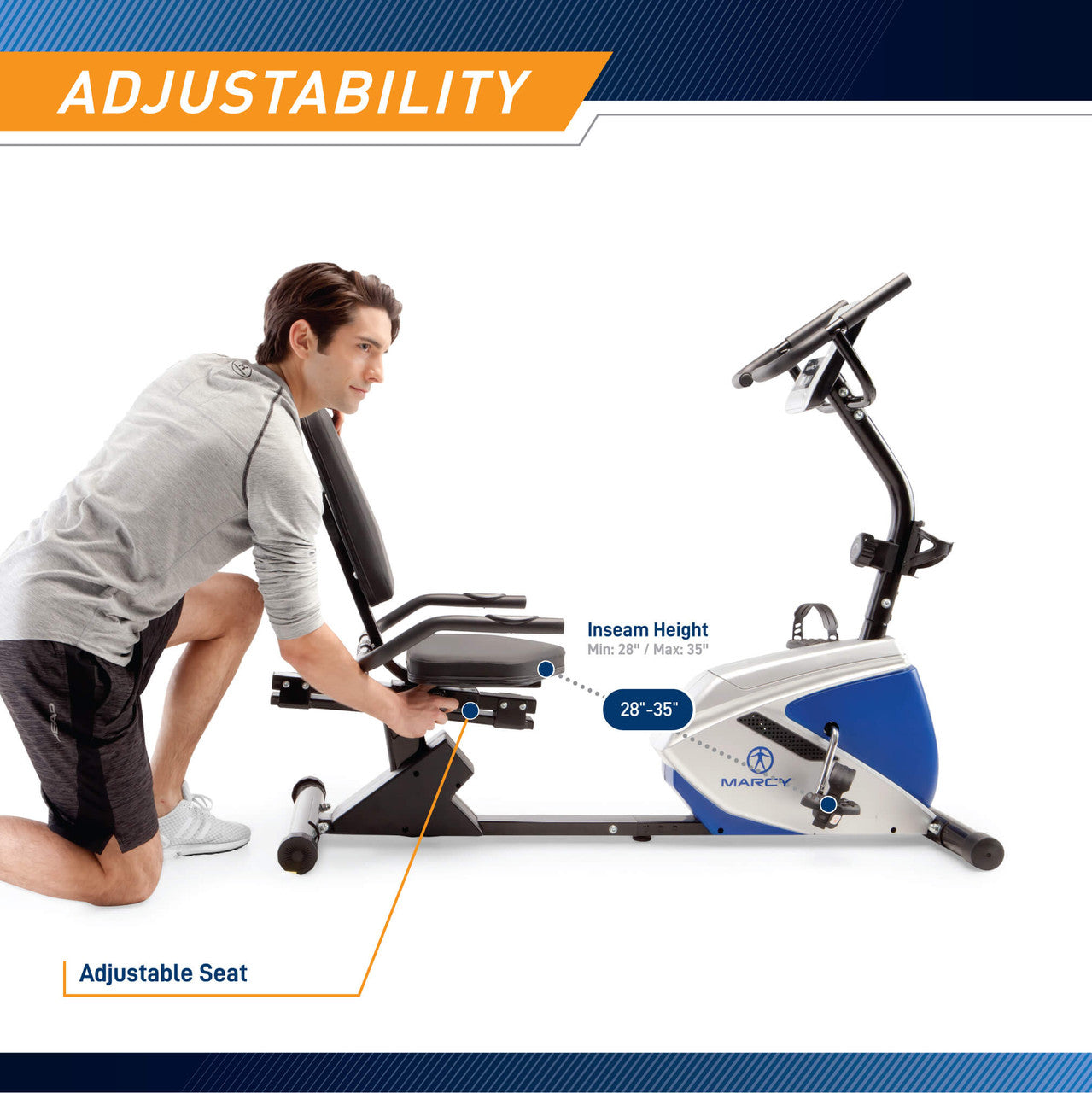 Marcy ME 1019R Magnetic Recumbent Exercise Bike for Home Gym - Low Impact Cardio Workout for Seniors & Physical Therapy - Compact Indoor Cycling Equipment for Small Spaces