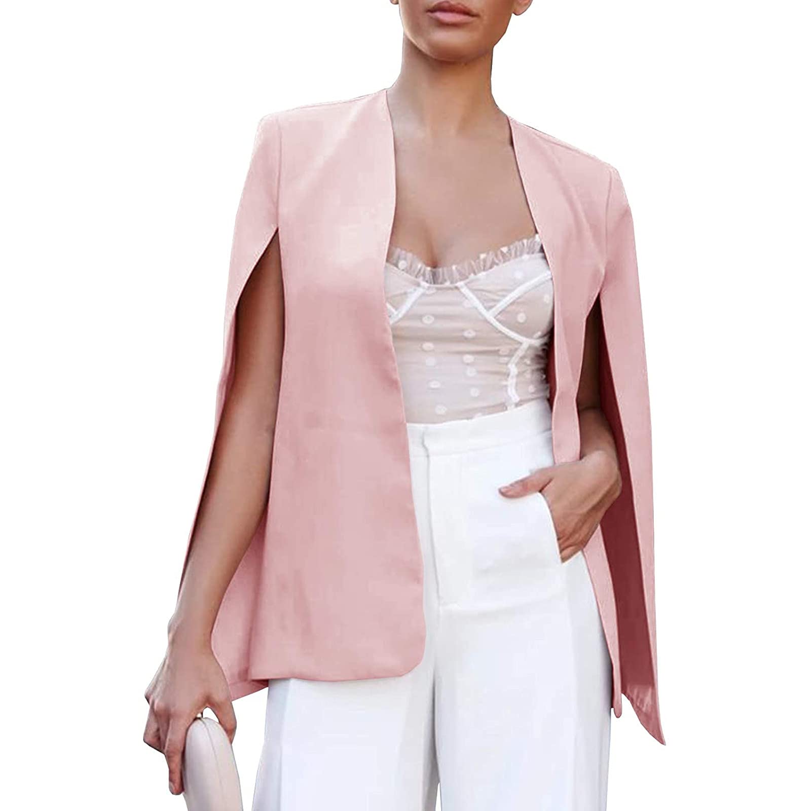 Women's Fashion Loose Short Shawl Trench Coat Cape Cardigan Jacket - Tan Outerwear for Casual Wear, Office, and Evening Outfits