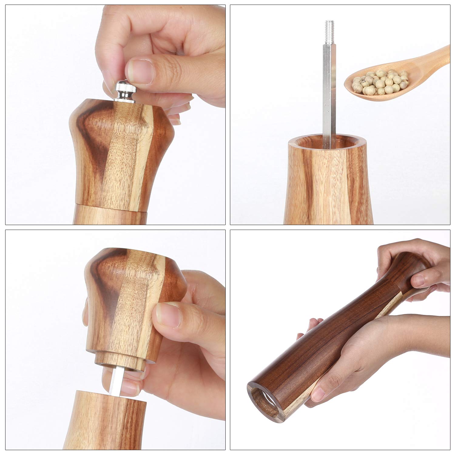 Premium Acacia Wood Pepper Grinder Mill - 10 Inch Refillable Manual Spice Grinder for Kitchen & Dining | Perfect for Freshly Ground Pepper, Salt & Spices | Ideal for Home Cooking, Restaurants & Gifting