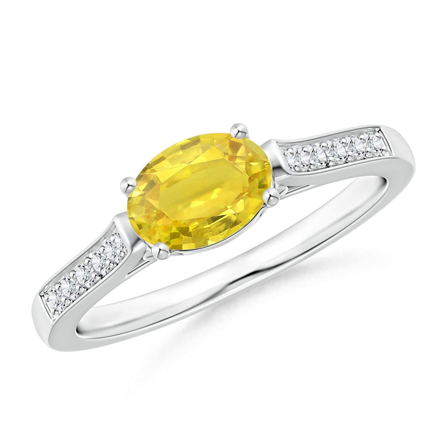 7x5mm Oval Yellow Sapphire Solitaire Ring with Diamonds - East West Setting | Elegant Engagement & Wedding Jewelry for Women