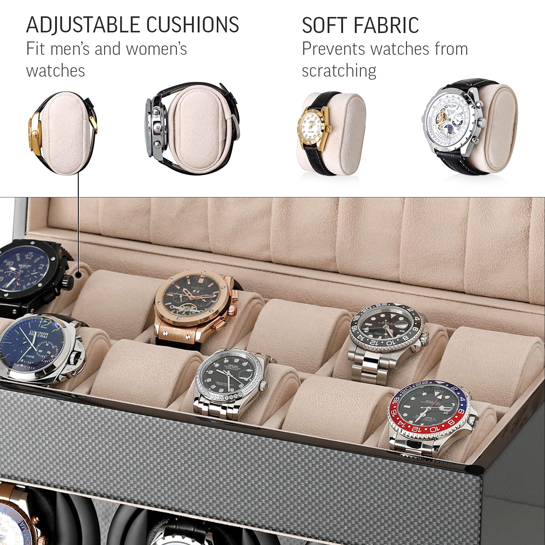 Premium Automatic Watch Winder for 3 Watches with 12-Slot Storage Box - Perfect for Watch Collectors & Luxury Timepiece Enthusiasts | Home Display & Travel Protection