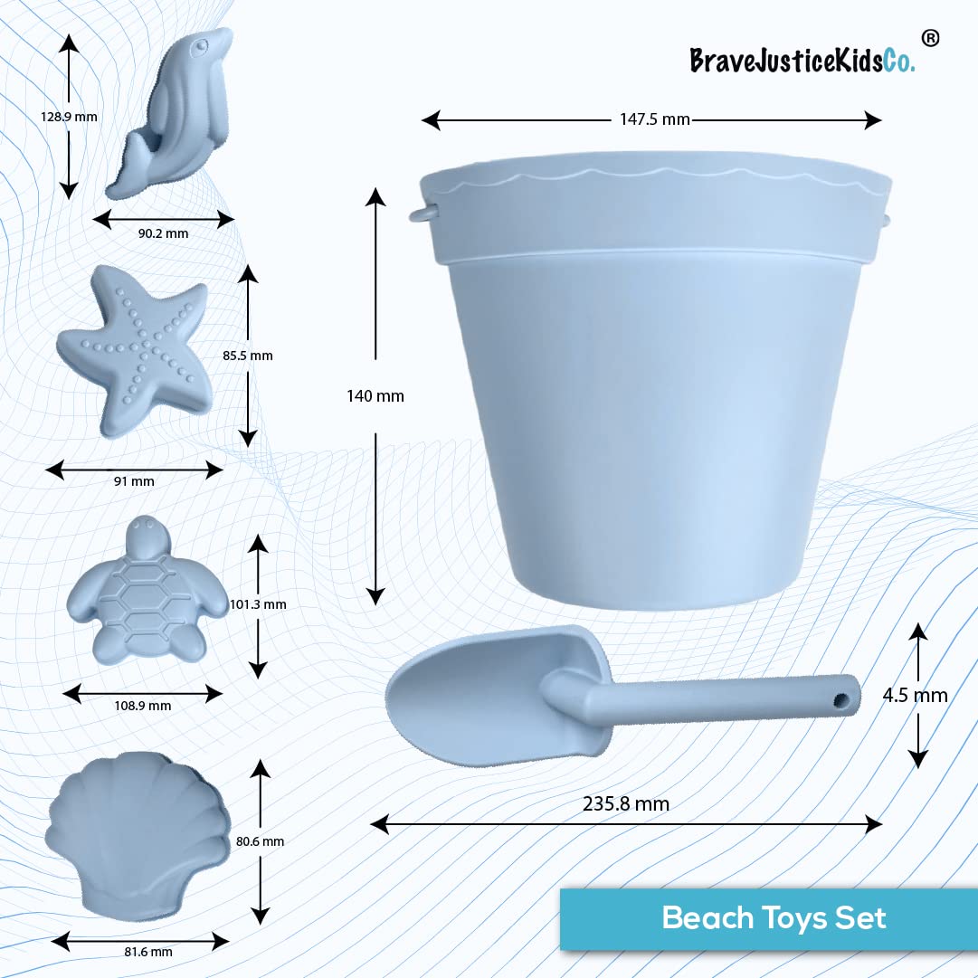 Premium Silicone Beach Toys for Toddlers & Kids - 7pc Sand Play Set with Bucket, Shovel, 4 Molds & Storage Bag | BPA-Free, Travel-Friendly Outdoor Toys for Beach, Sandbox & Backyard Play (Dusty Citadel)