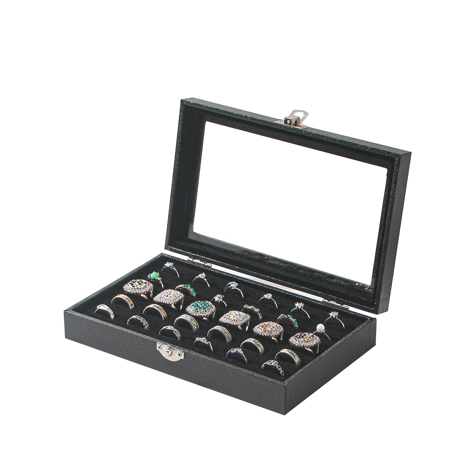 **Elegant Black Ring Organizer Box with 30 Slots - Jewelry & Cufflinks Storage Case for Travel - Perfect Gift for Women & Girls - Ideal for Home, Office & Travel Accessories**