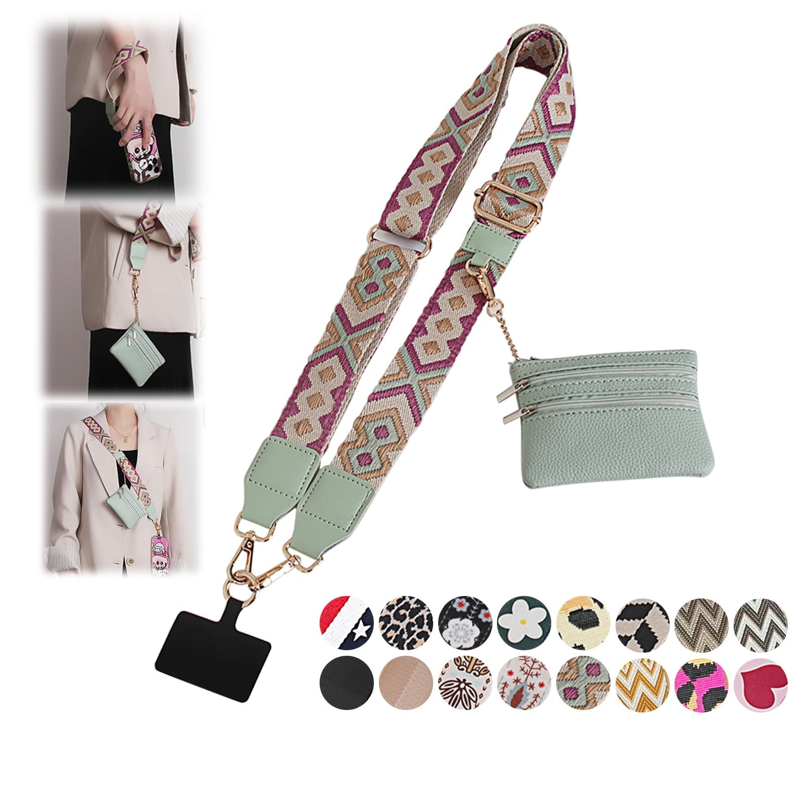 Adjustable Crossbody Phone Strap with Zippered Pouch & Secure Clip - Hands-Free Wallet Phone Holder for Travel, Shopping & Daily Use