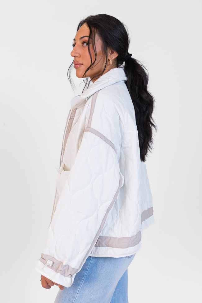 Next Up White Contrast Trim Puffer Jacket - Women's Winter Coat, Waterproof & Warm Down Jacket for Cold Weather - Perfect for Skiing, Snowboarding & Outdoor Activities (Final Sale)