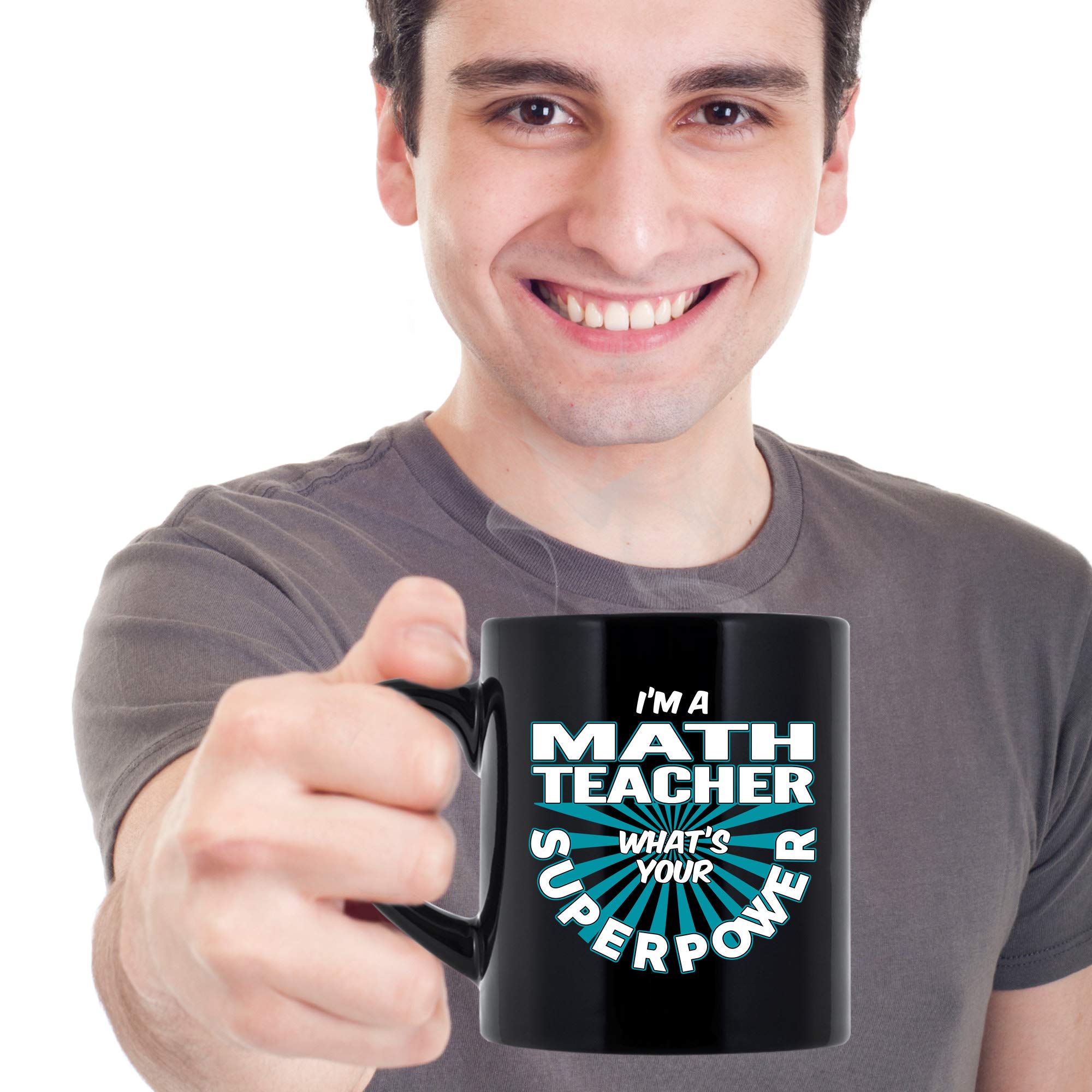 Funny Math Teacher Coffee Mug - 'I'm A Math Teacher What's Your Superpower?' 11oz Black Ceramic Cup - Perfect Gift for Teachers, Educators, Professors - Great for Classroom, Office, or Home Use