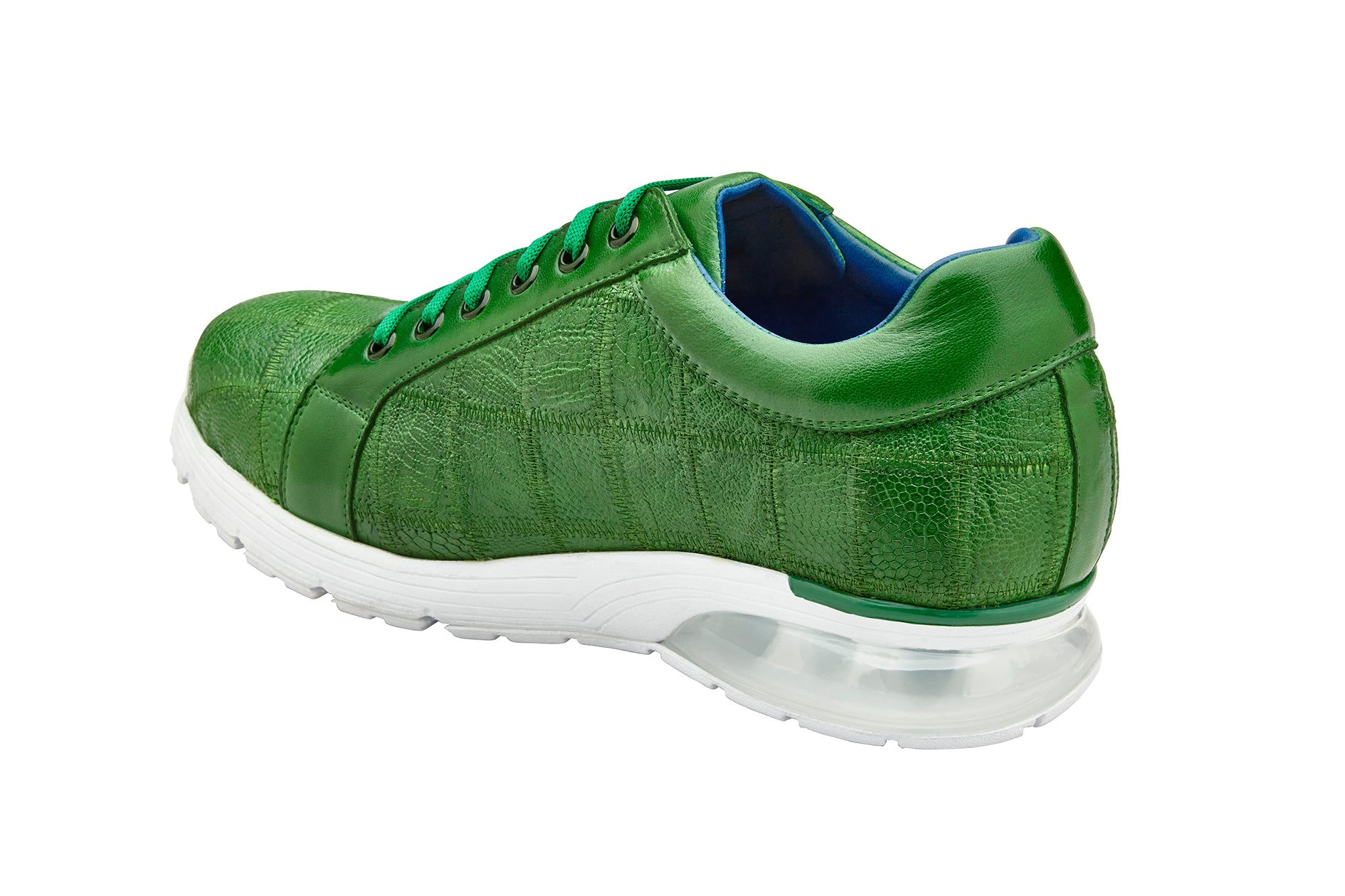 Belvedere Magnus Genuine Ostrich Leather Patchwork Sneakers - Emerald Green E21 | Luxury Casual Shoes for Men | Perfect for Business Casual, Date Night & Special Occasions