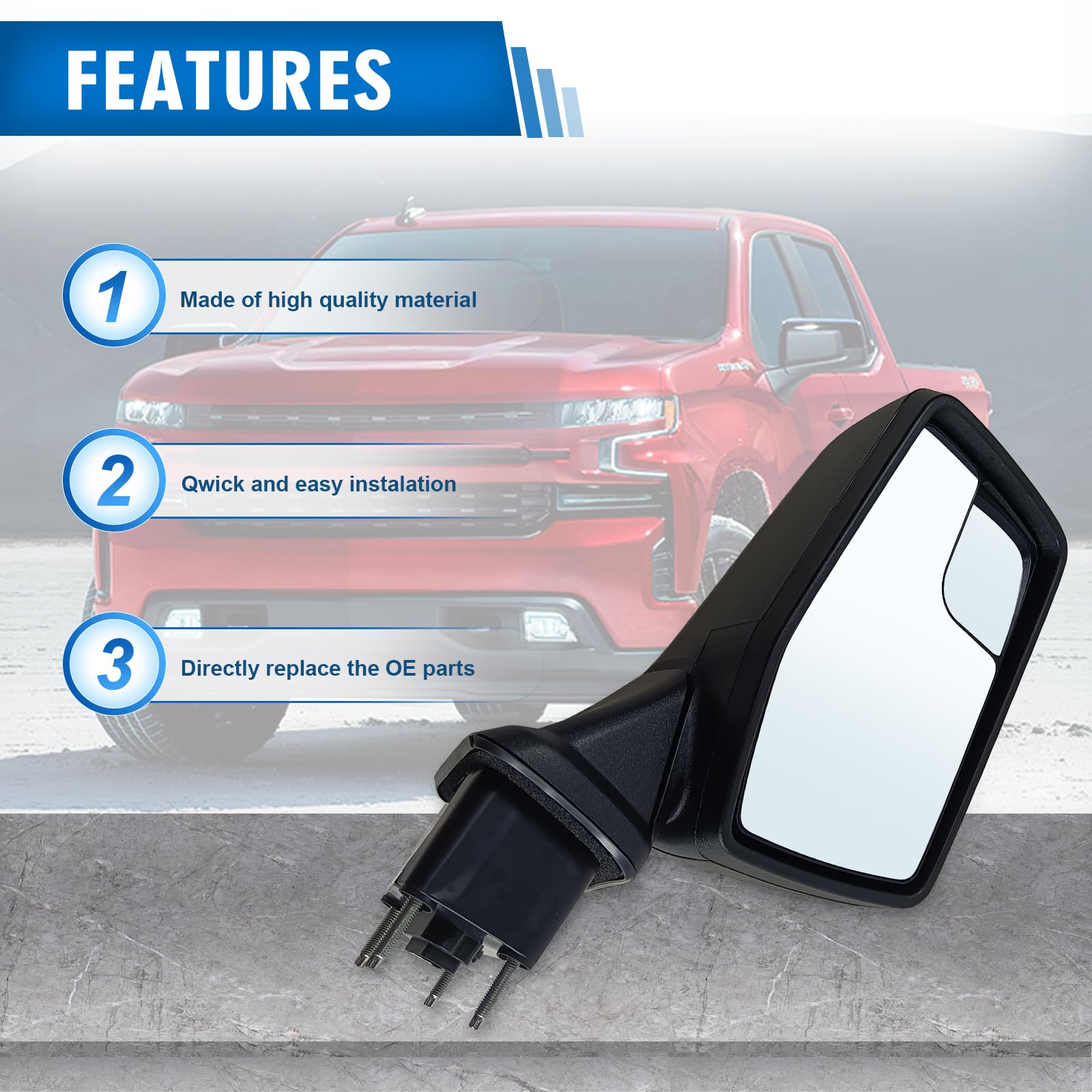 Left Side Power Heated Manual Folding Mirror with Blind Spot Glass - Compatible with 2019-2024 Chevy Silverado 1500 (GM1320583 5-Pin) - Replacement for Driver Side Mirror Assembly - Perfect for Winter Driving & Enhanced Safety