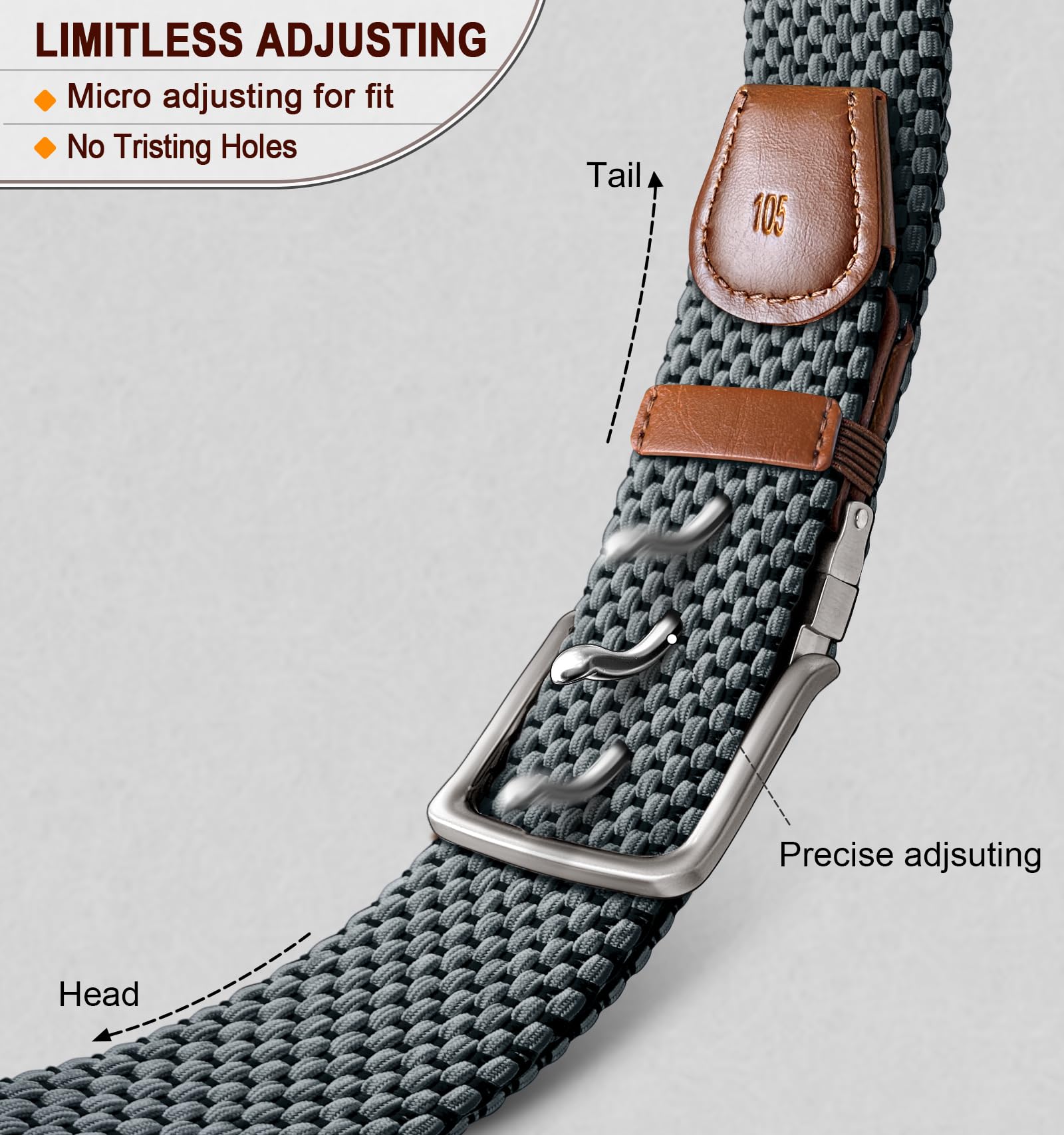 KEMISANT Reversible Braided Belt for Men - Stretchable Elastic Golf & Casual Belt - 2-in-1 Design (1 3/8