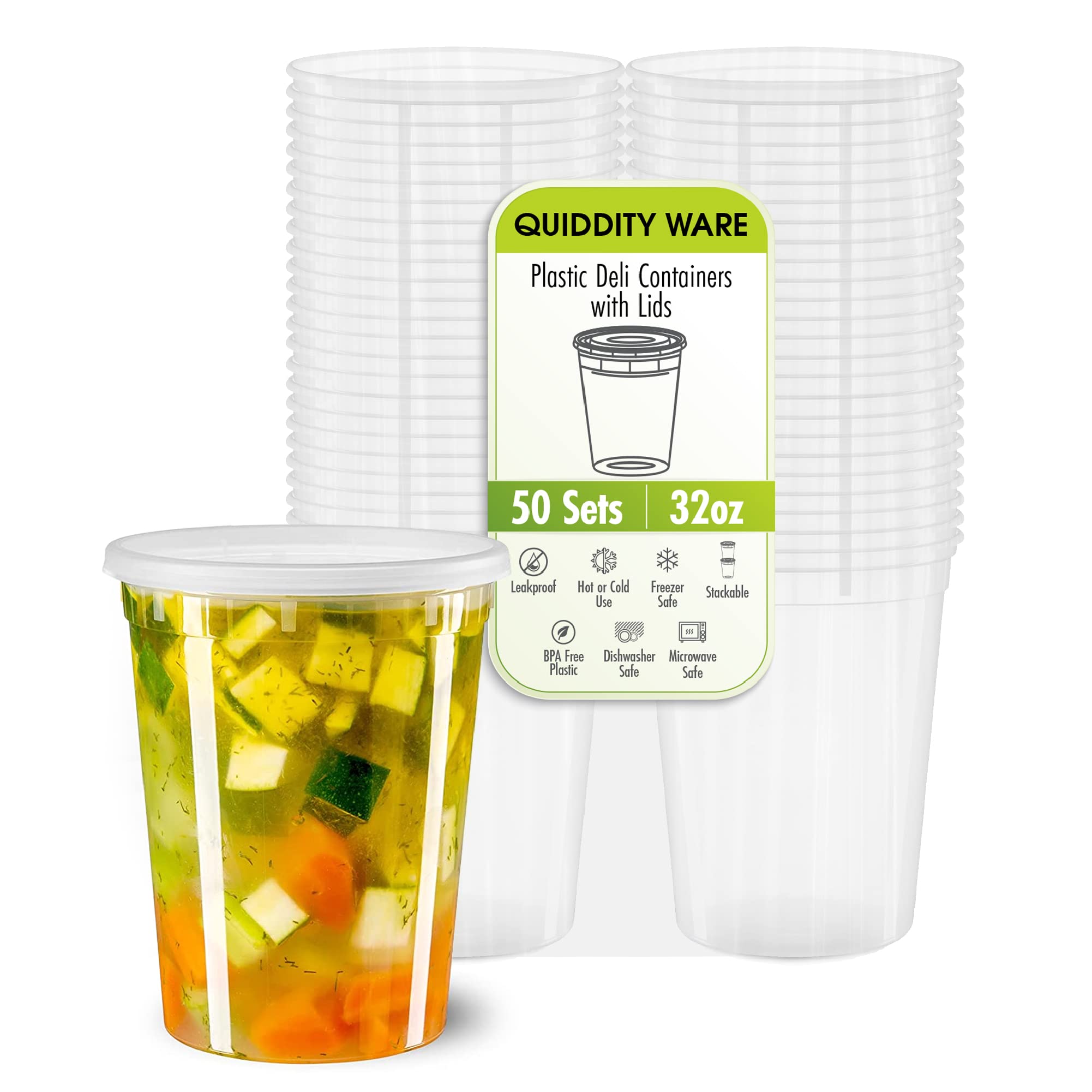 32oz BPA-Free Plastic Deli Containers with Leakproof Lids - 50 Pack, Microwave & Dishwasher Safe, Freezer Friendly, Clear Food Storage Containers for Meal Prep, Restaurant Takeout, Leftovers & Bulk Food Storage