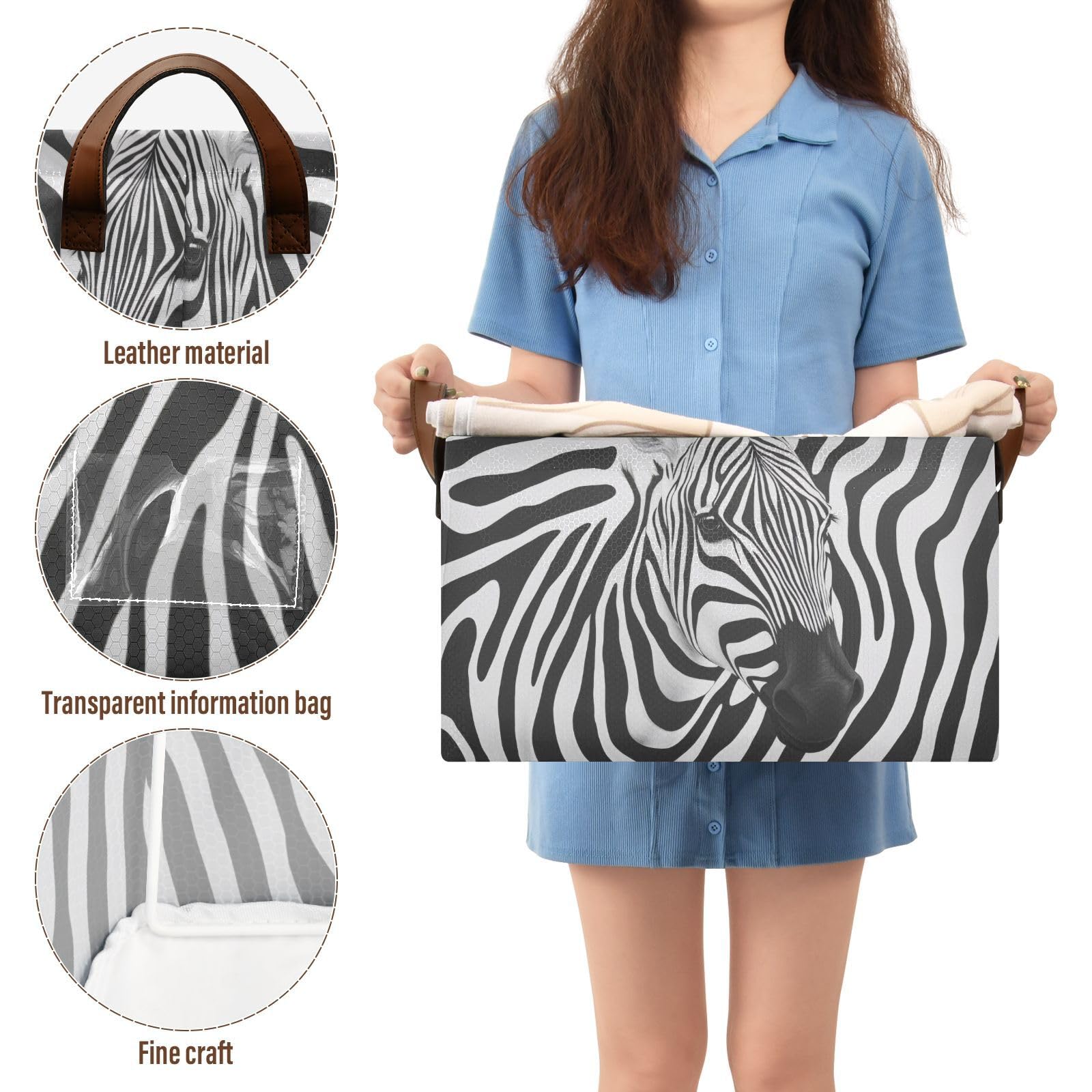 Zebra Stripe Storage Bins 2-Pack - Collapsible Organizer with Handles for Home & Closet | 32L Storage Baskets for Shelves