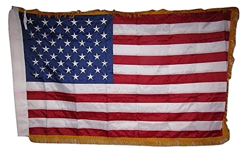 3x5 USA American Flag with Gold Fringe - Heavy Duty 300D Nylon, Embroidered Stars & Sewn Stripes - Perfect for Patriotic Decor, Parades, and Outdoor Events