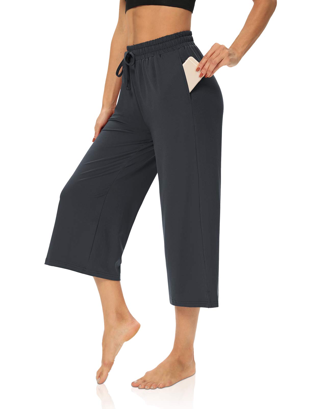 DIBAOLONG Women's Capri Pants - Loose Yoga Pants with Wide Leg, Drawstring & Pockets - Comfy Lounge Pajama Sweatpants for Yoga, Workout, Travel & Home Relaxation