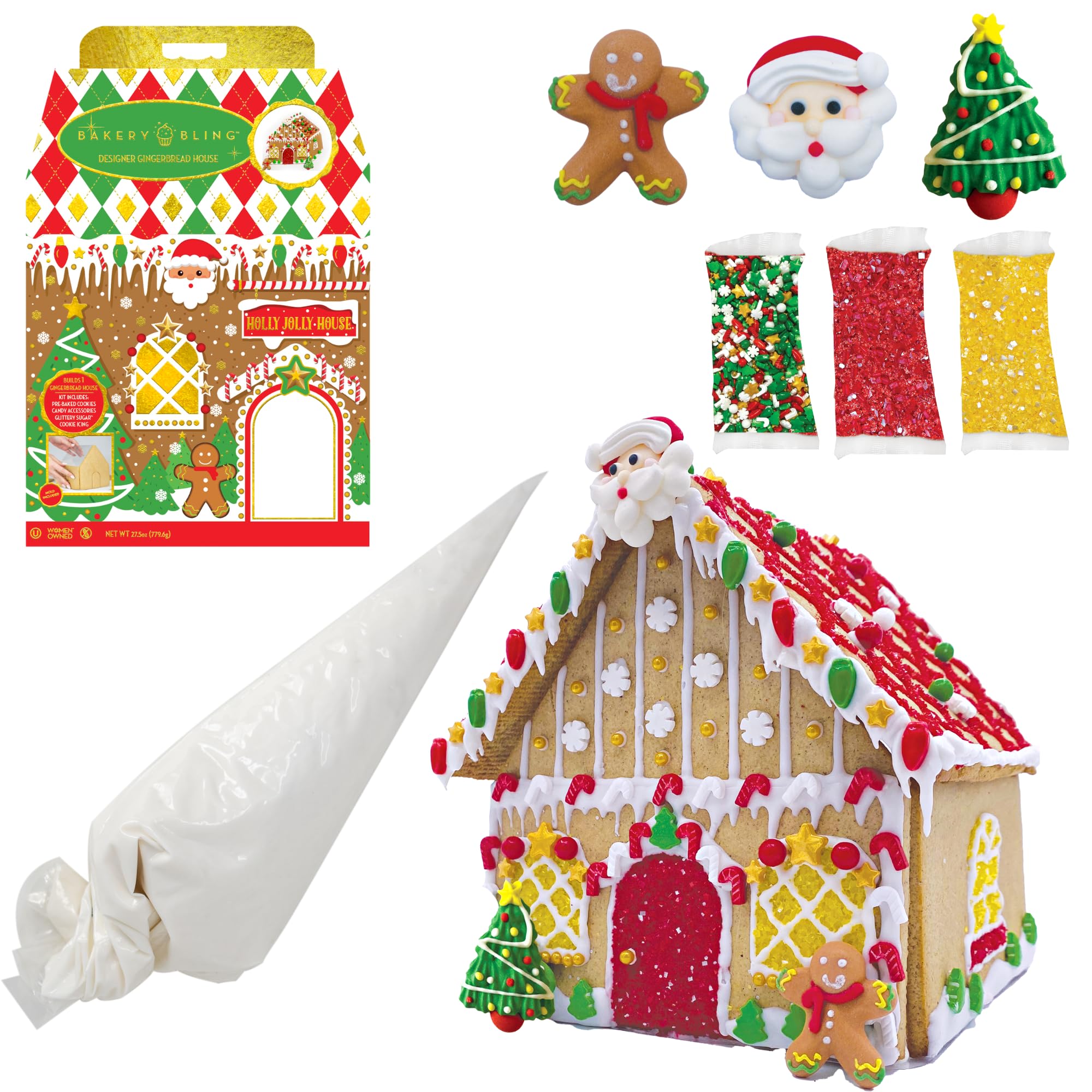 Premium Gingerbread House Kit - Pre-Baked Cookies, Royal Icing, Sprinkles & Candy Decorations for Christmas Baking | Easy Assembly with Thermoform Mold | Holiday Cookie Decorating Gift for Family & Kids