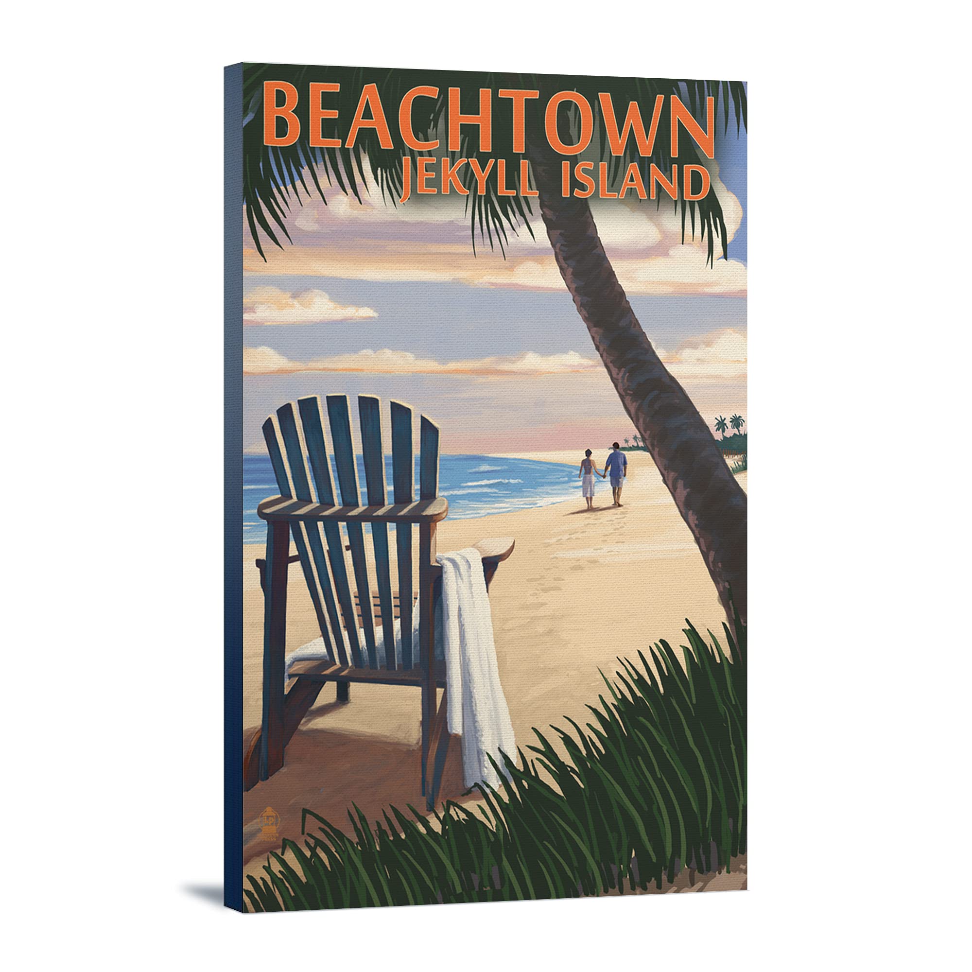 Lantern Press Beachtown Jekyll Island Georgia Wall Art - 12x18 Wrapped Canvas Print of Adirondack Chair on Beach, Coastal Home Decor for Living Room, Bedroom & Office