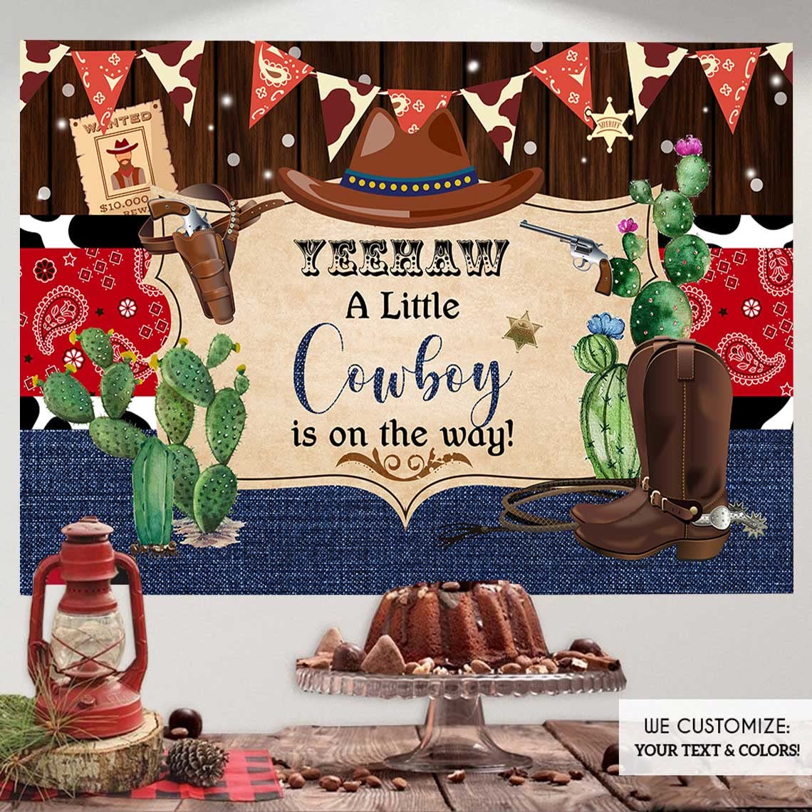 8x6ft Cowboy Baby Shower Backdrop - Rustic Western Bandana Wooden Banner for Wild West Themed Party Decor | Photography Background for Yeehaw Baby Shower | Perfect for Western Nursery Decor & Newborn Photo Shoots