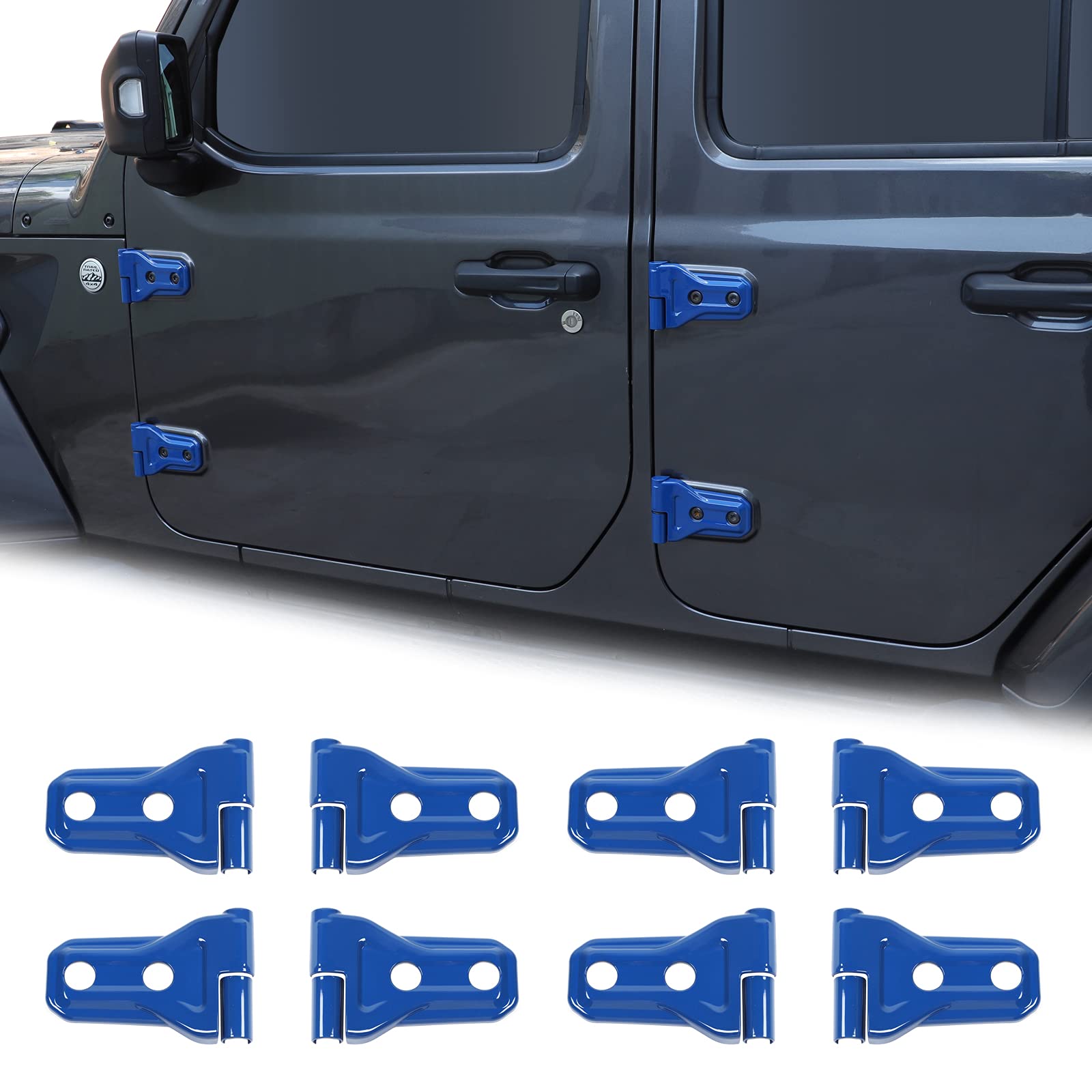 Jeep Wrangler JL JLU & Gladiator JT Door Hinge Covers (2018-2020) - Blue Exterior Accessories 8-Pack - Scratch Protection & Style Upgrade for Off-Road Adventures & Daily Driving