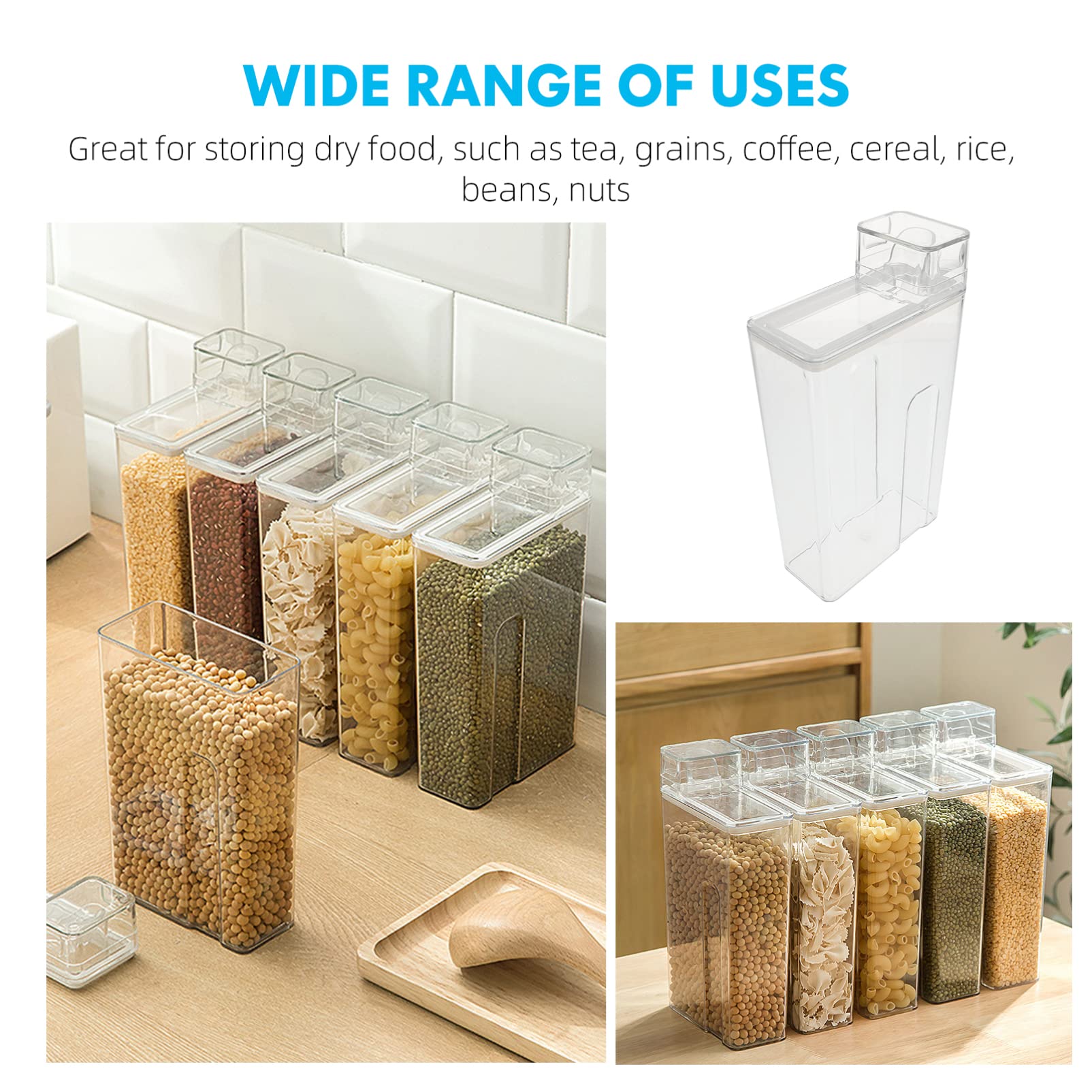 VOSAREA Airtight Food Storage Containers for Kitchen - 5-Piece Set of Dry Food Dispensers for Cereal, Rice, Sugar & Grains | BPA-Free PP Plastic with Measuring Cup | Perfect for Pantry Organization & Bulk Food Storage
